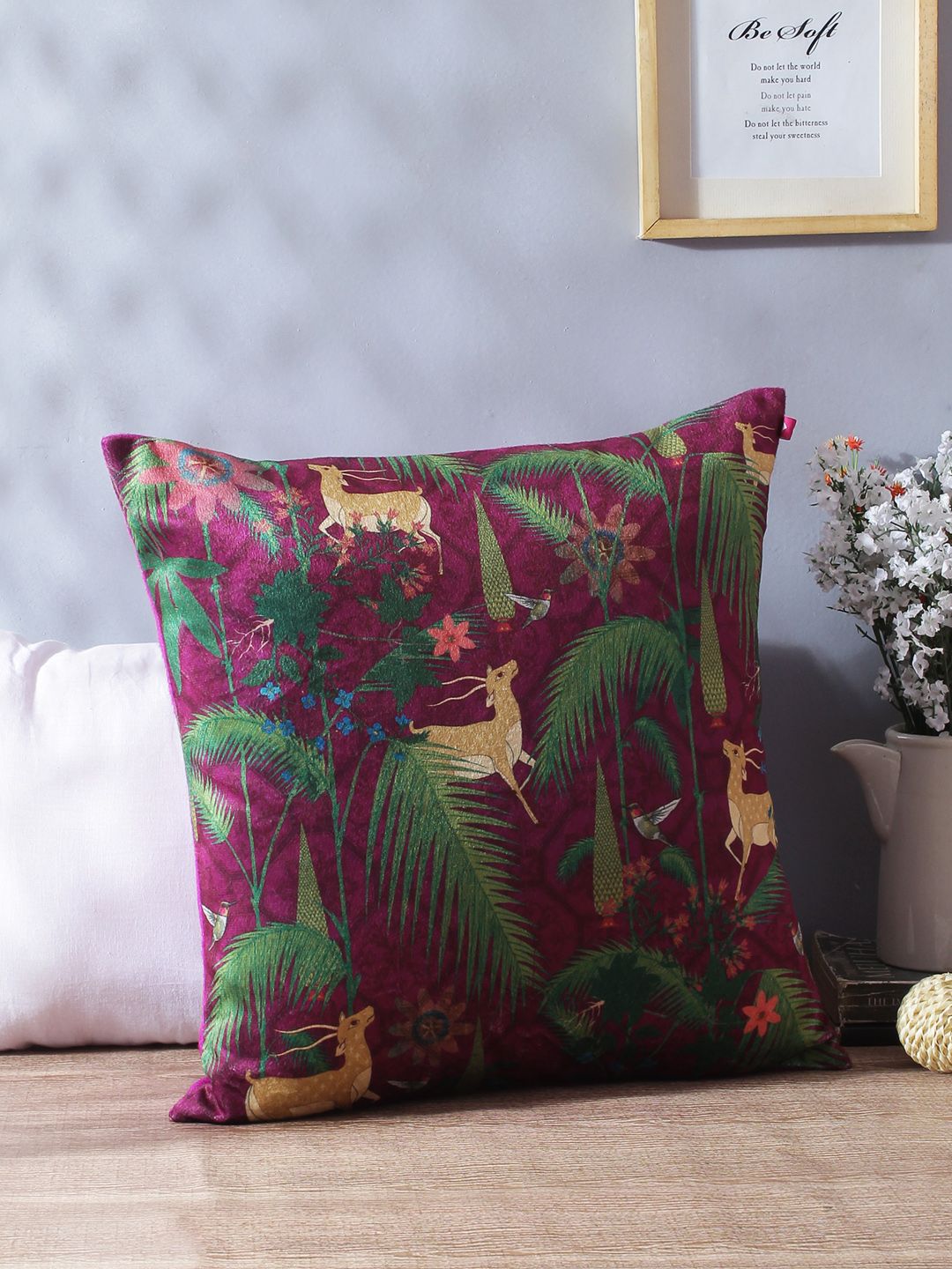 India Circus by Krsnaa Mehta Purple Single Floral 85 GSM Square Cushion Cover Price in India