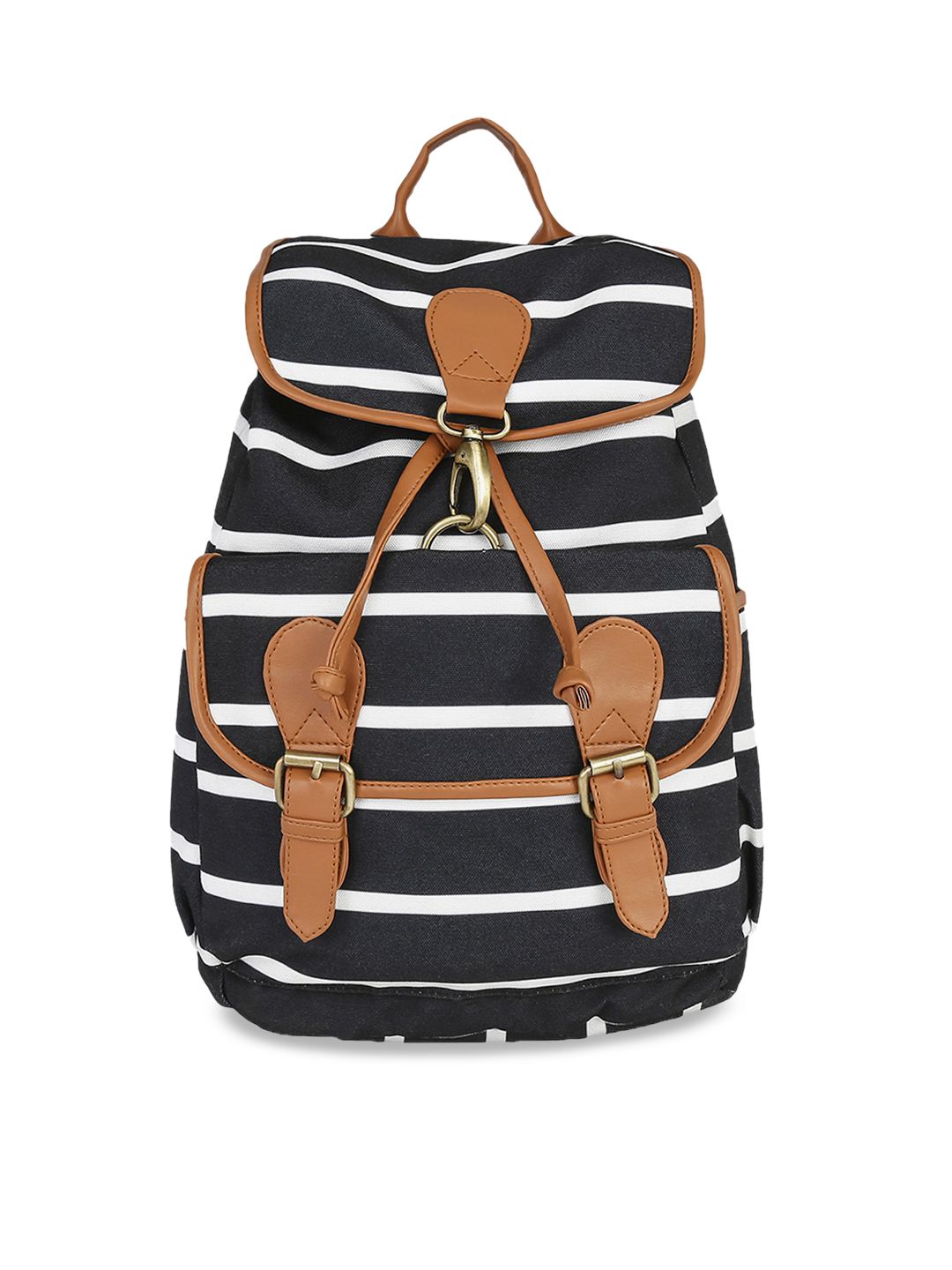 KLEIO Women Black & Off-White Graphic Backpack Price in India