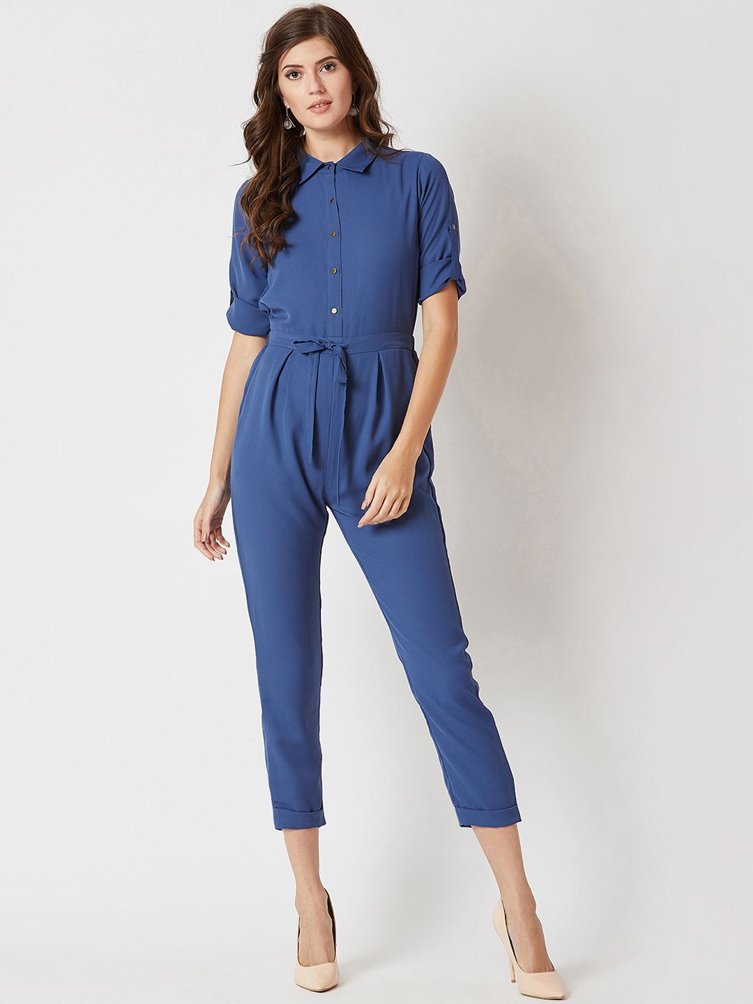 Miss Chase Women Blue Solid Jumpsuit Price in India