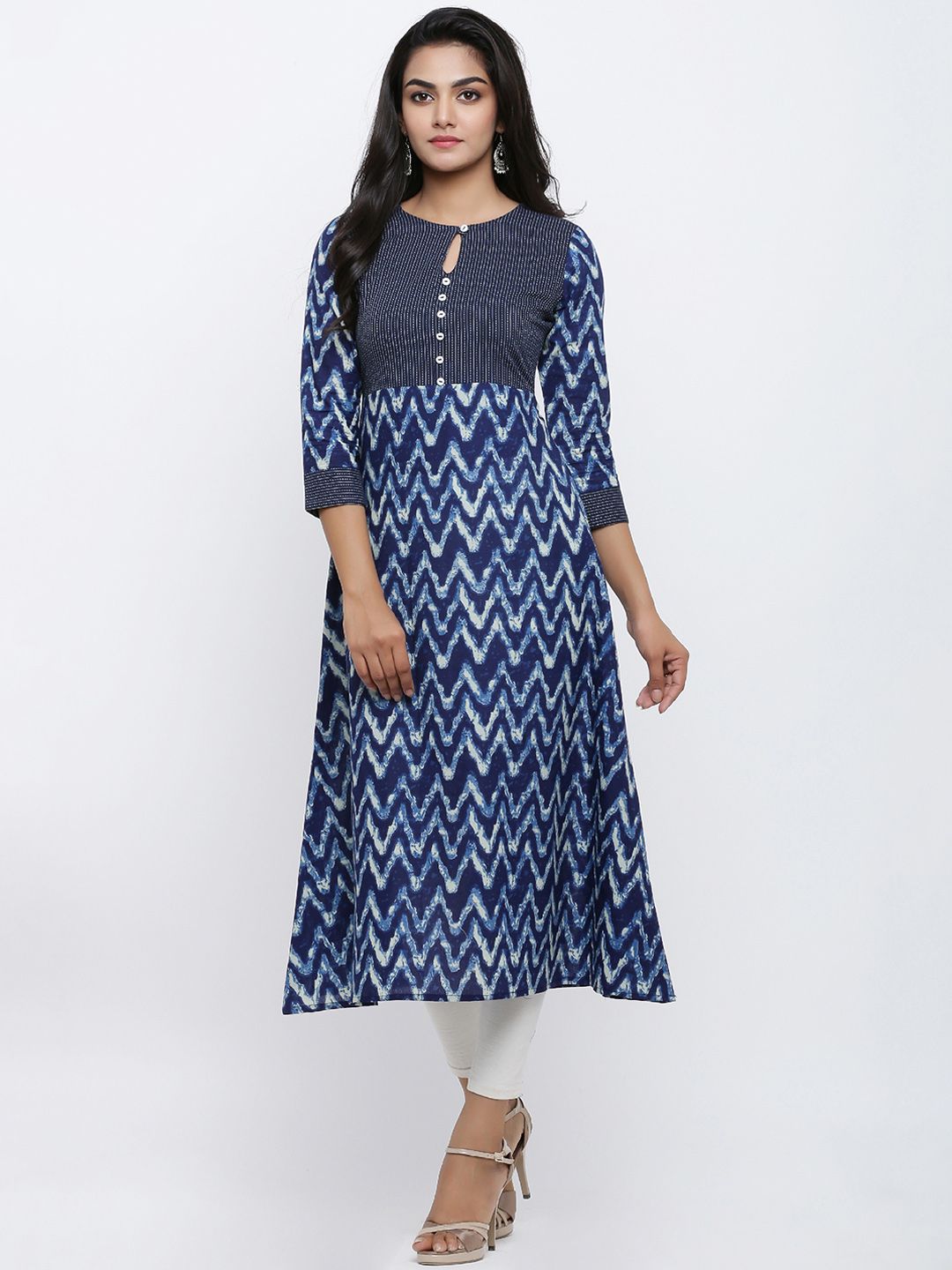 YASH GALLERY Women Blue Printed A-Line Kurta Price in India