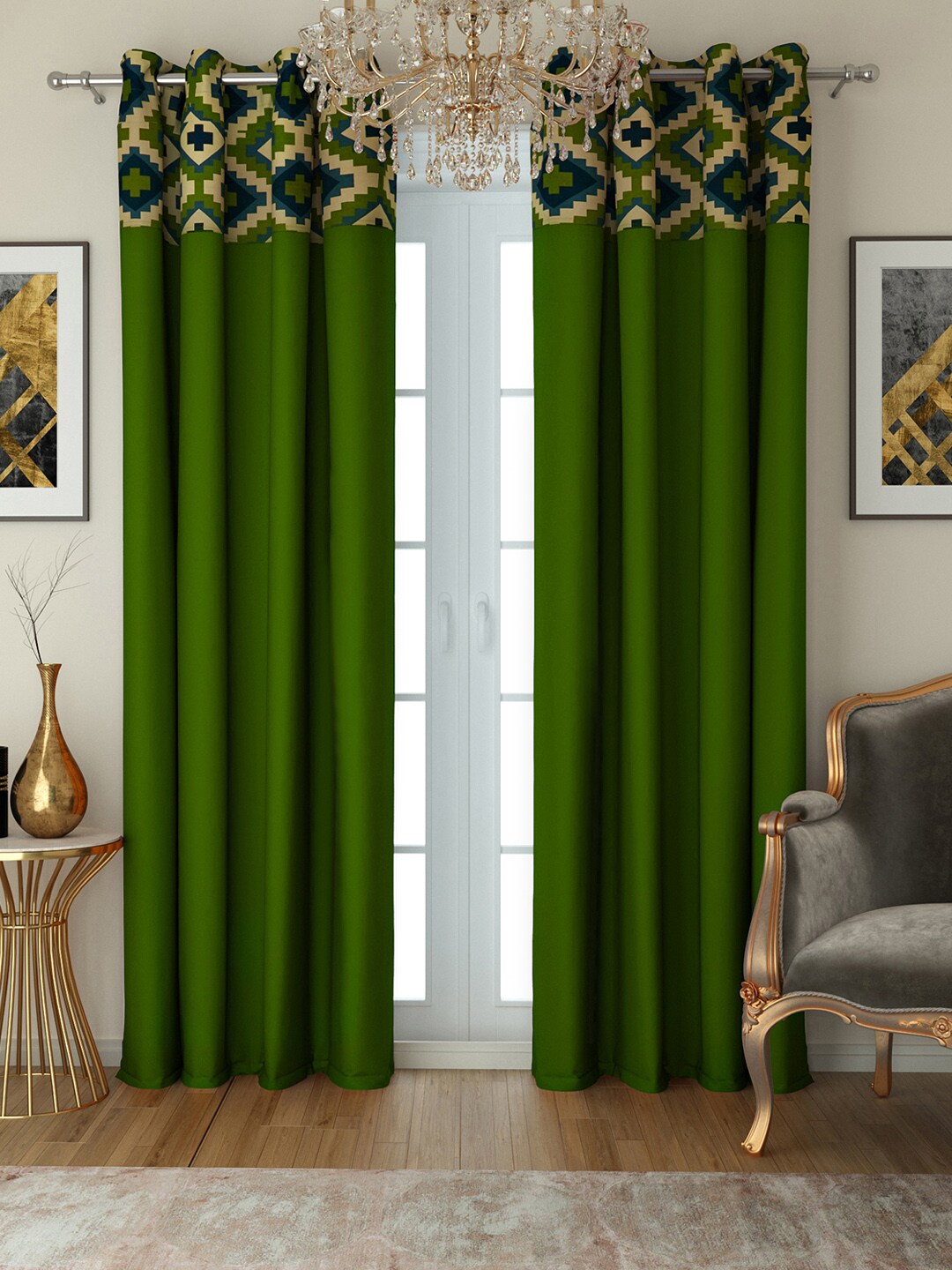 SWAYAM Green Set of 2 Door Curtains Price in India