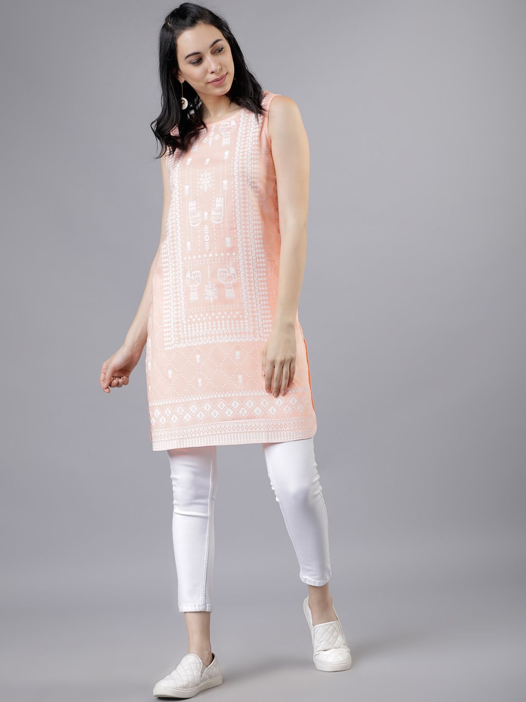 Vishudh Peach-Coloured Printed Tunic Price in India