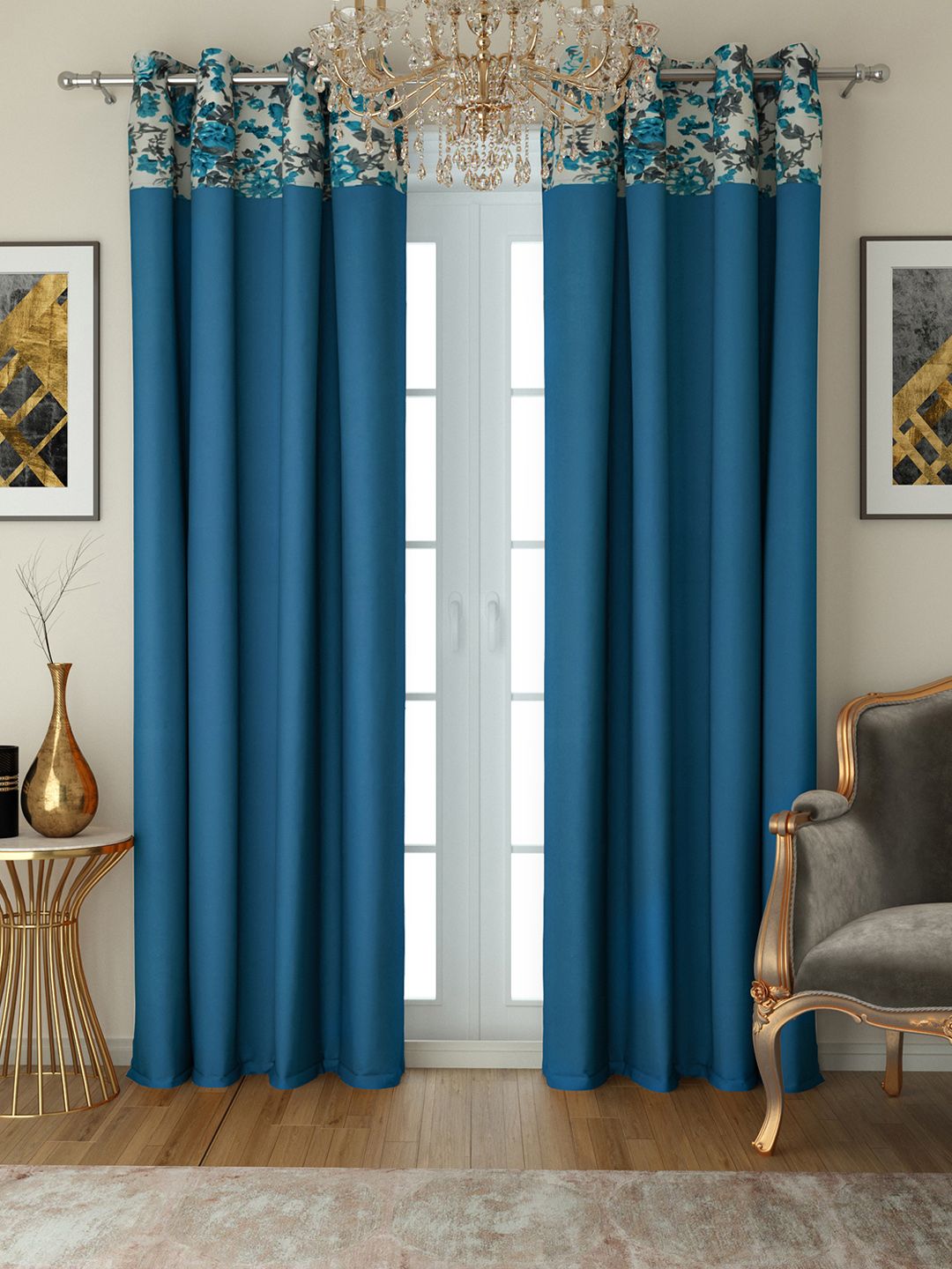 SWAYAM Blue Set of 2 Door Curtains Price in India