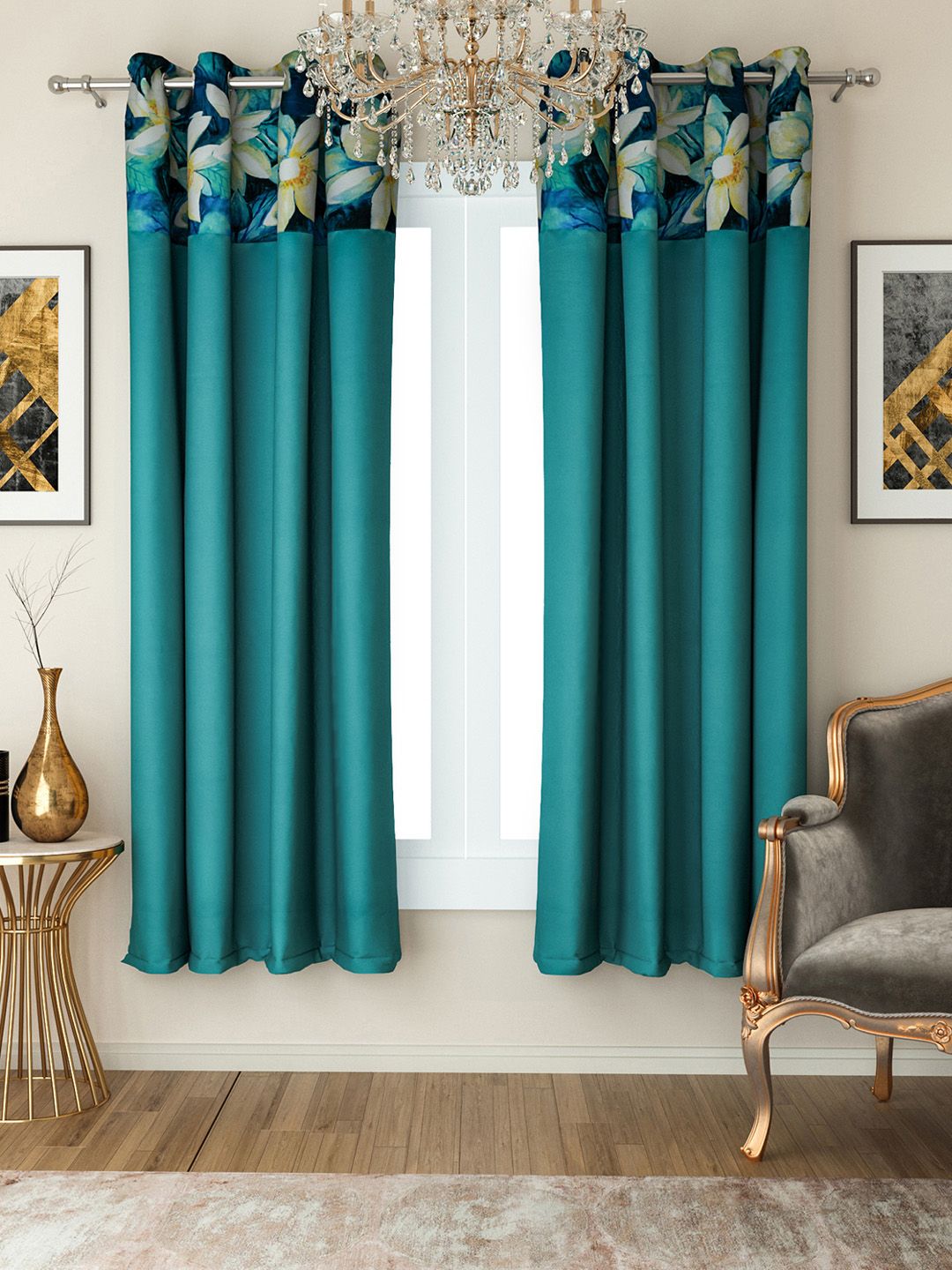 SWAYAM Turquoise Blue Set of 2 Window Curtains Price in India