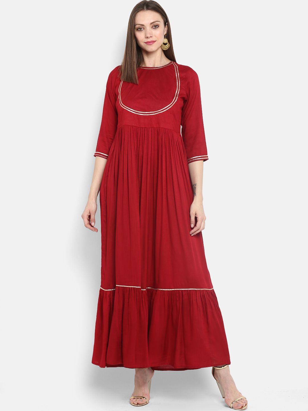 MBE Women Maroon Maxi Dress Price in India