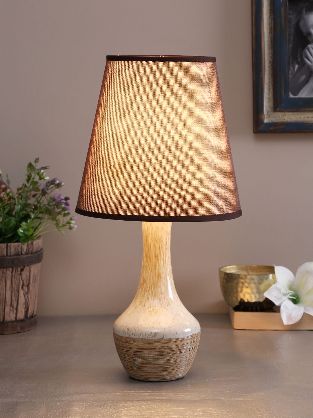 TAYHAA White & Brown Bedside Standard Table Lamp Price in India