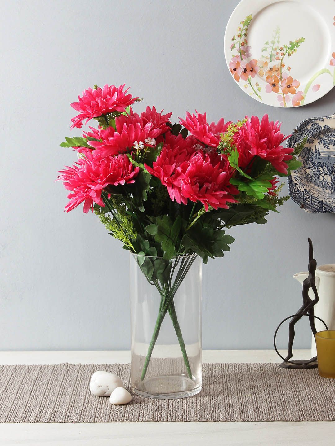 Fourwalls Set of 2 Pink & Green Artificial Gerbera Flower Bunches without Pot Price in India