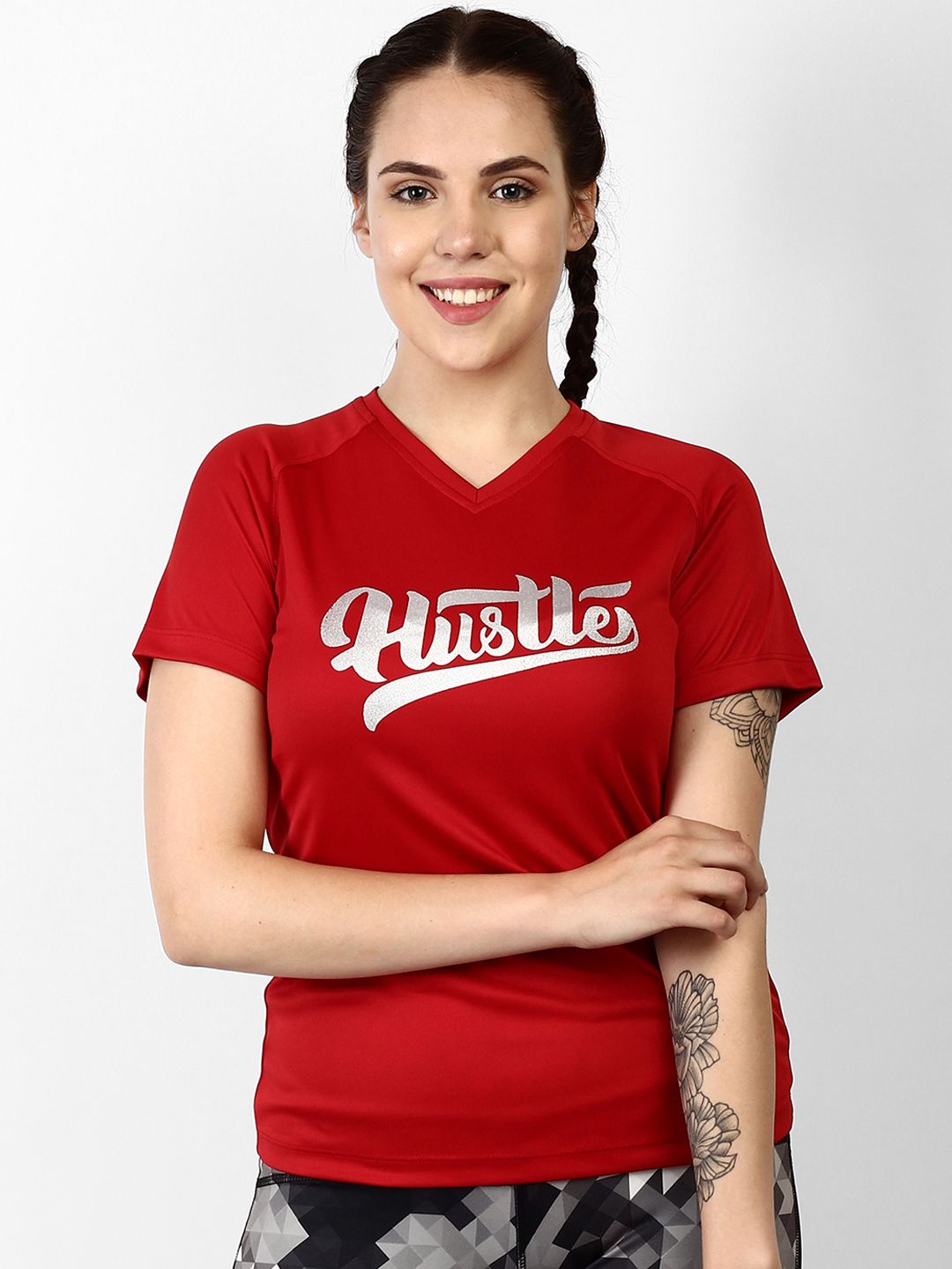 OFF LIMITS Women Red Printed V-Neck T-shirt Price in India