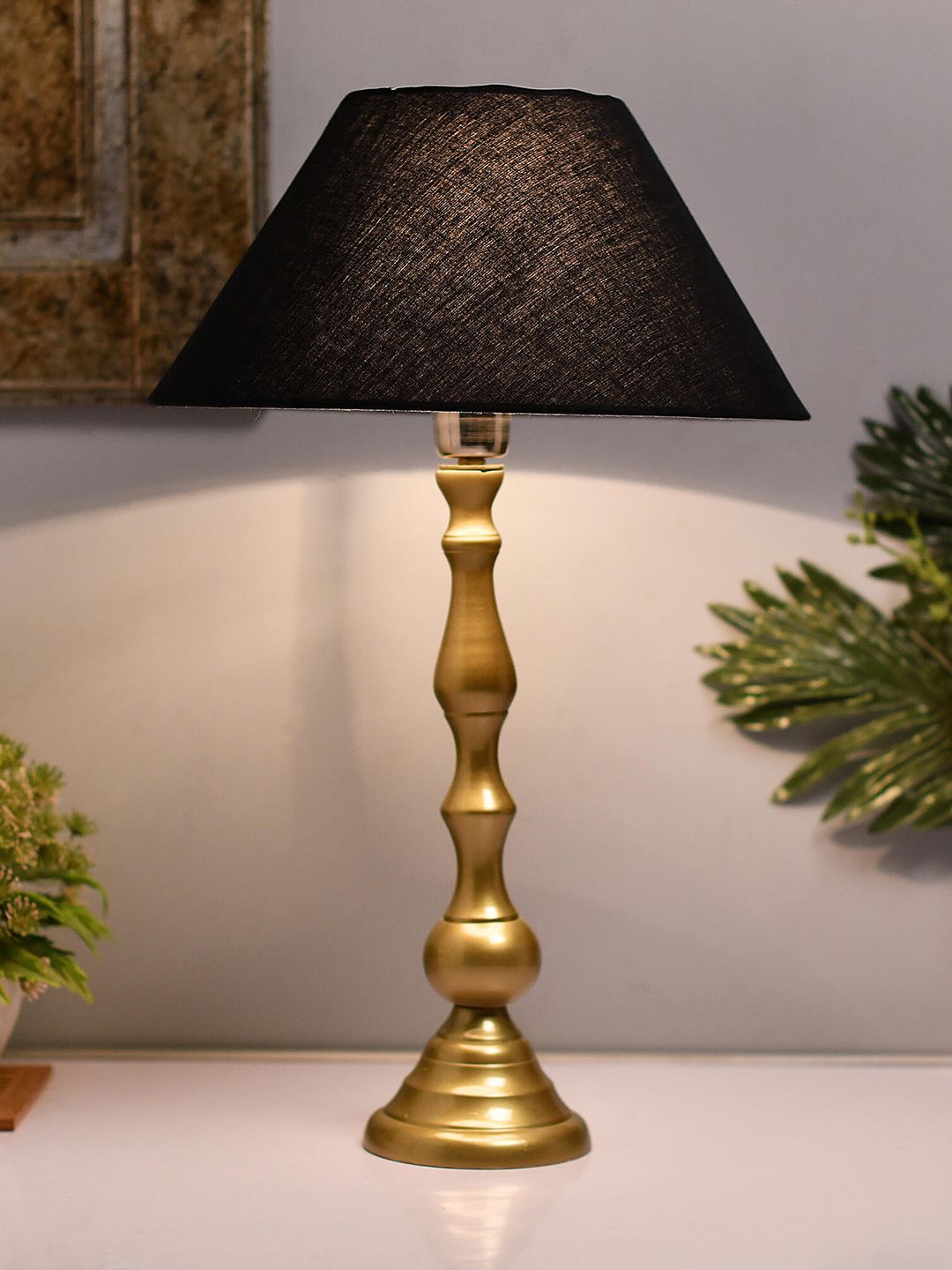 Homesake Gold-Toned & Navy Blue Solid Handcrafted Bedside Standard Lamp Price in India