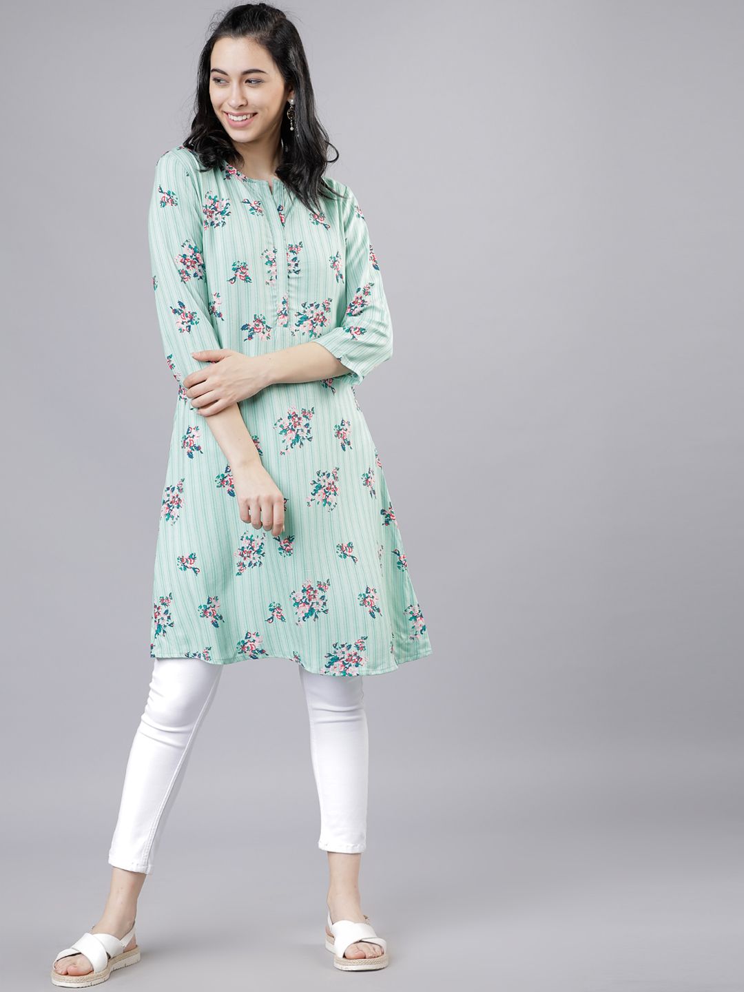 Vishudh Green Printed A-Line Tunic Price in India