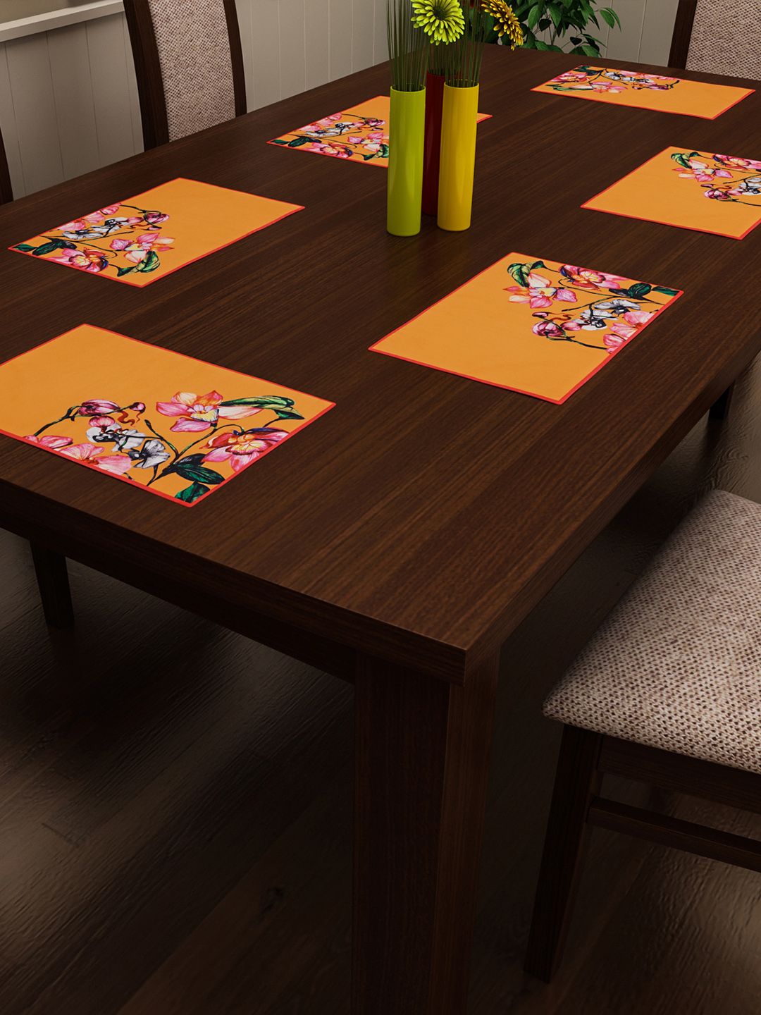SEJ by Nisha Gupta Set of 6 Yellow & Multicoloured Printed Table Placemats Price in India