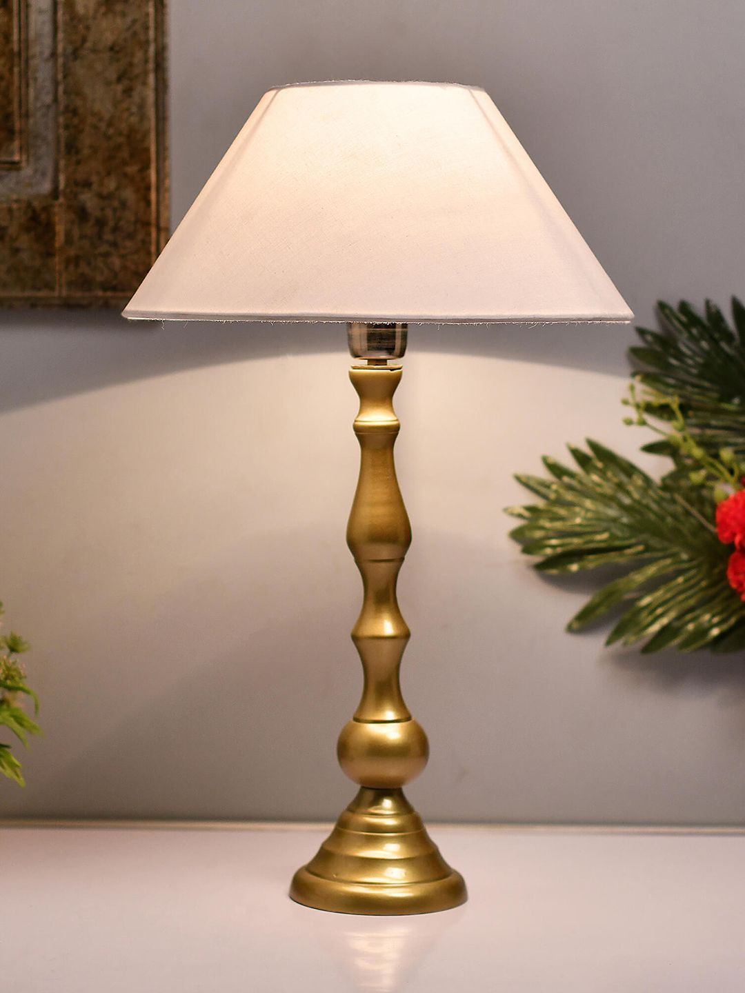 Homesake Gold-Toned Solid Handcrafted Bedside Standard Lamp Price in India