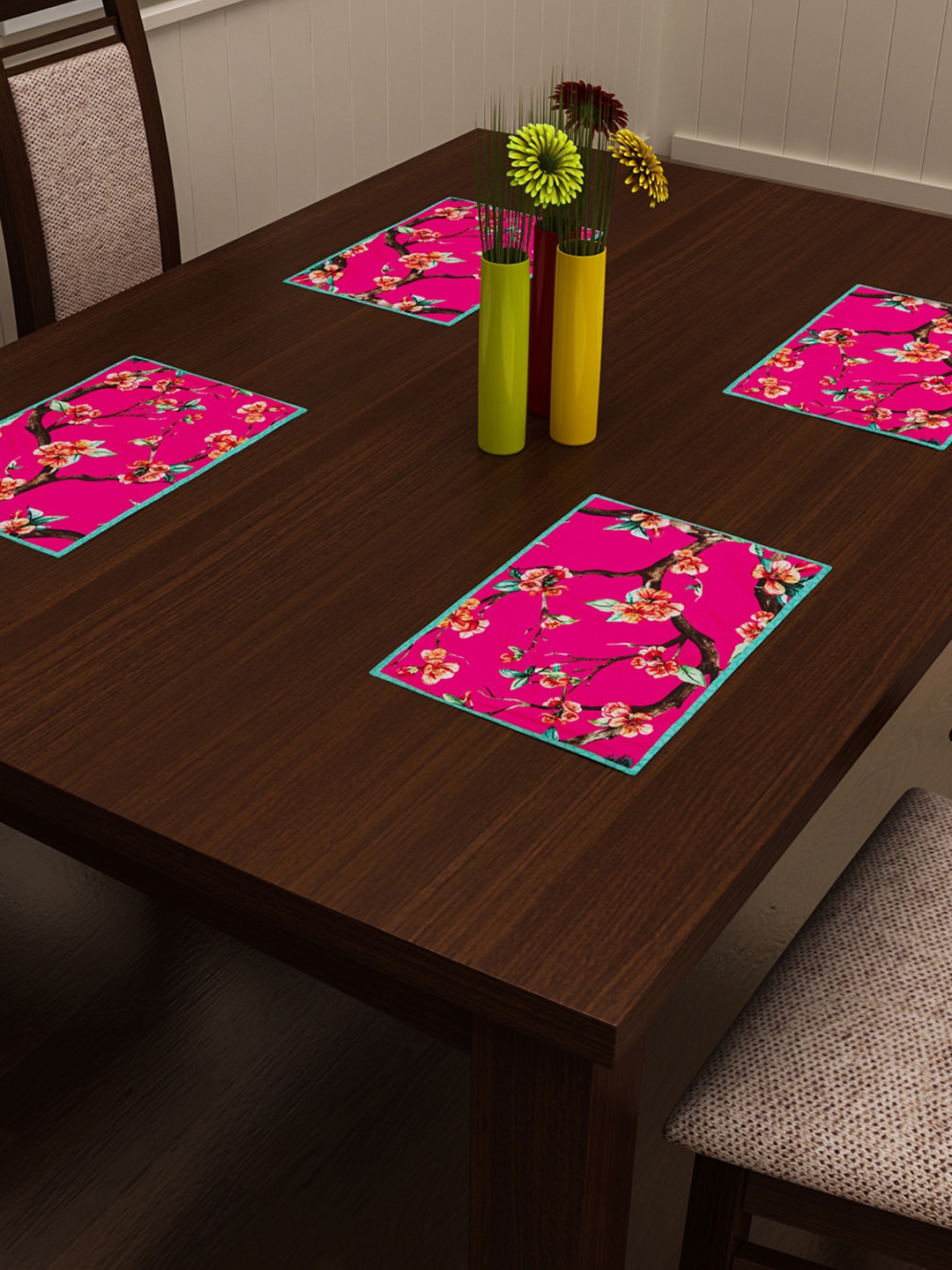 SEJ by Nisha Gupta Set of 4 Pink Printed Table Placemats Price in India