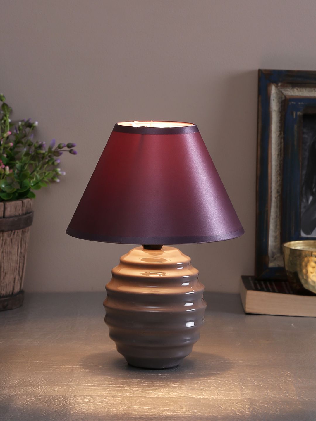 TAYHAA Grey & Purple Solid Bedside Standard Table Lamp Price in India