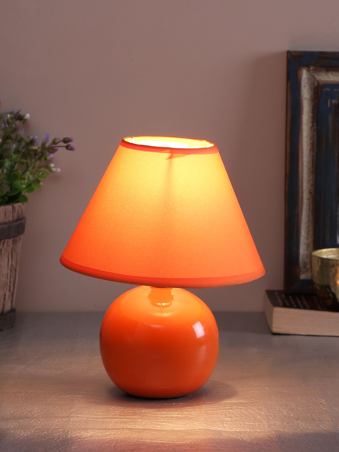 TAYHAA Orange Solid Bedside Standard Table Lamp Price in India