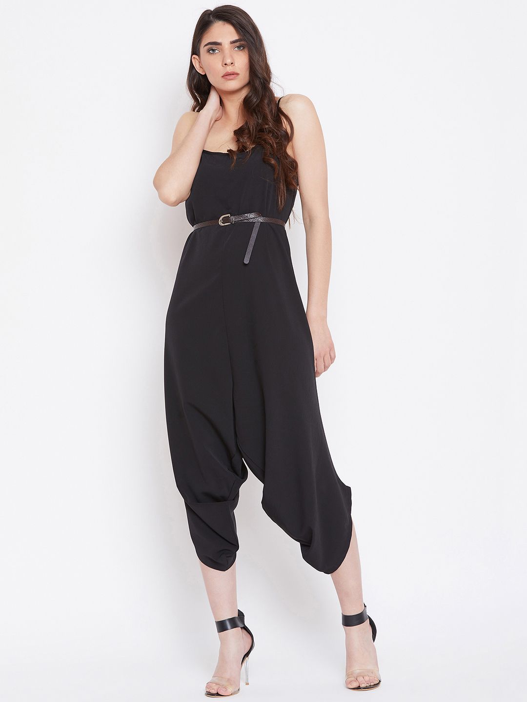 THE SILHOUETTE STORE Women Black Solid Dhoti Jumpsuit with Belt Price in India