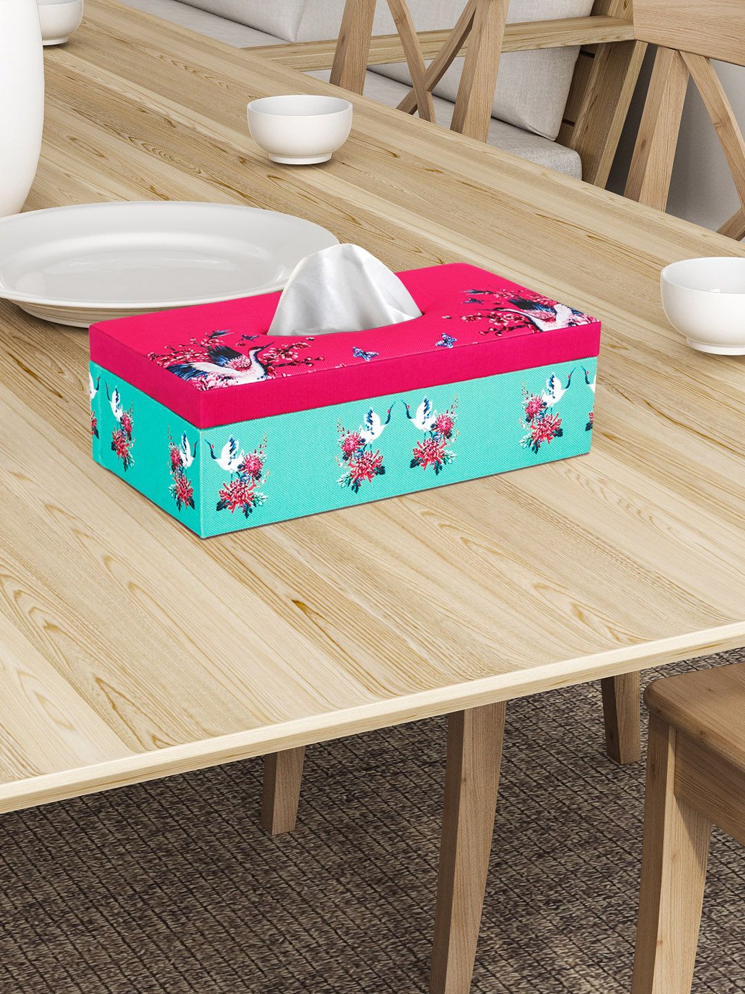 SEJ by Nisha Gupta Sea Green & Pink Printed Wooden Tissue Holder Price in India