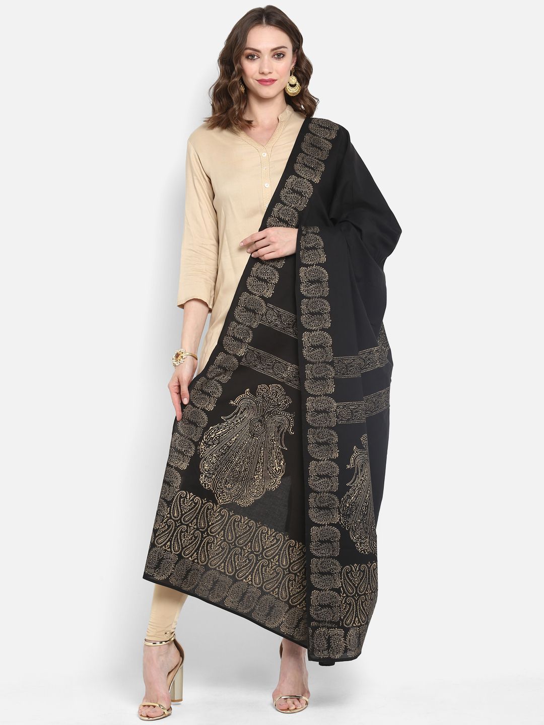 MBE Black & Gold-Toned Printed Dupatta Price in India