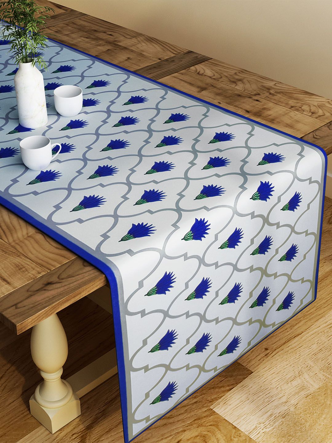 SEJ by Nisha Gupta Blue & Grey Printed Table Runner Price in India