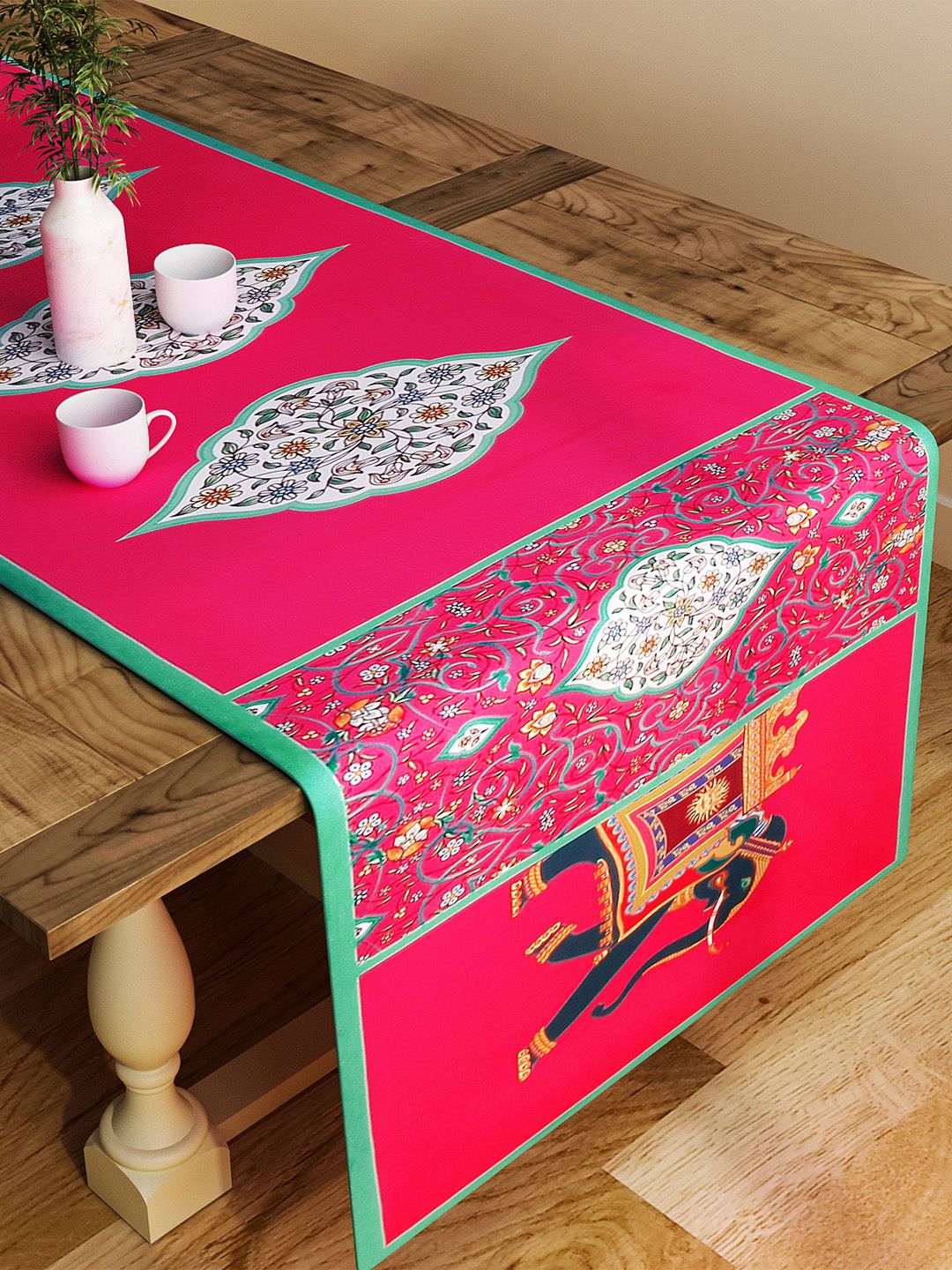 SEJ by Nisha Gupta Pink & Green Printed Table Runner Price in India