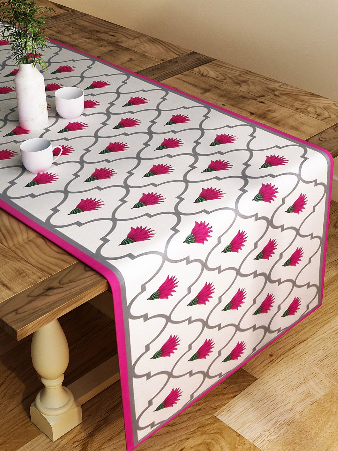 SEJ by Nisha Gupta Pink & Grey Printed Table Runner Price in India