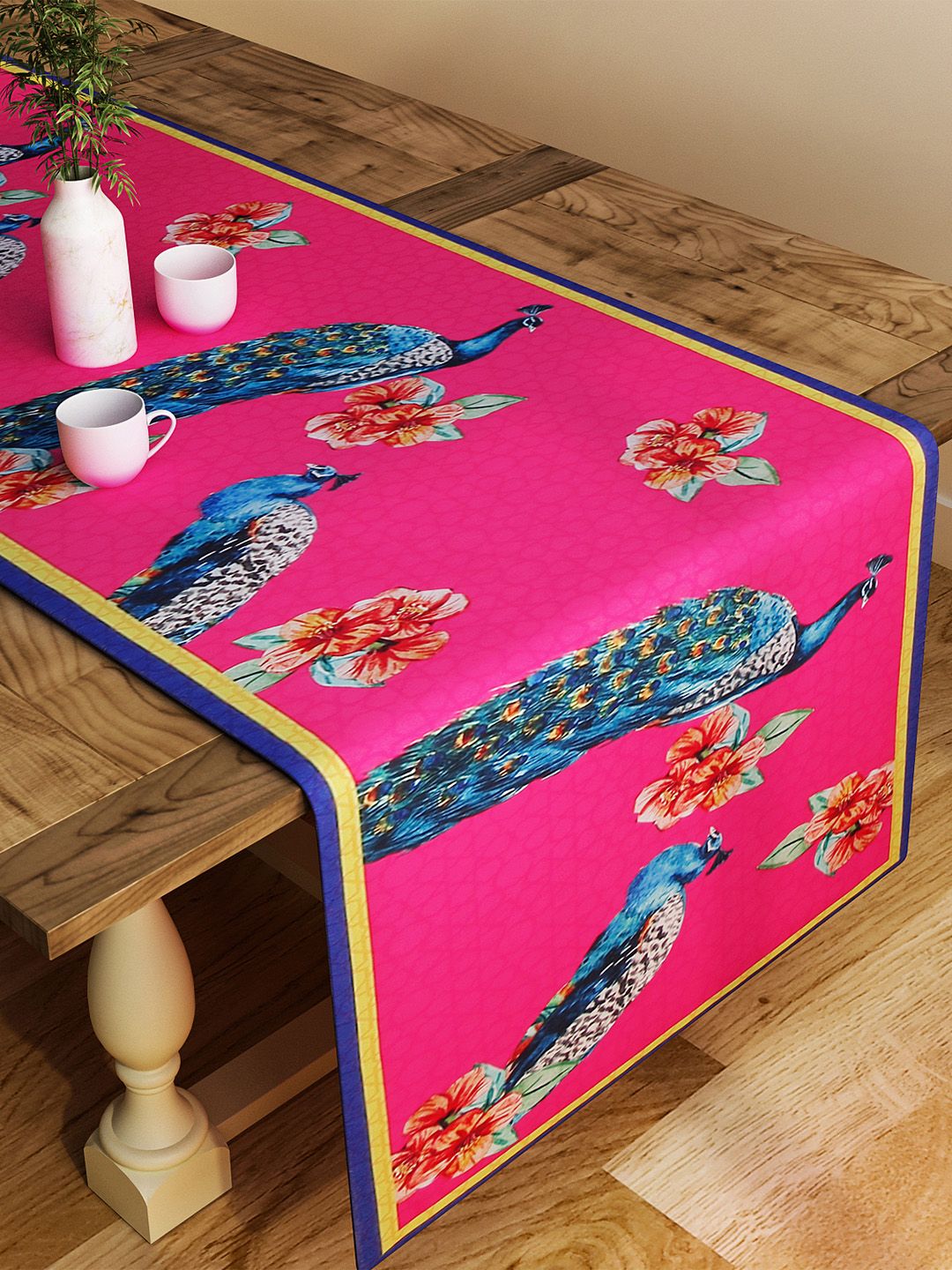 SEJ by Nisha Gupta Pink & Blue Printed Table Runner Price in India