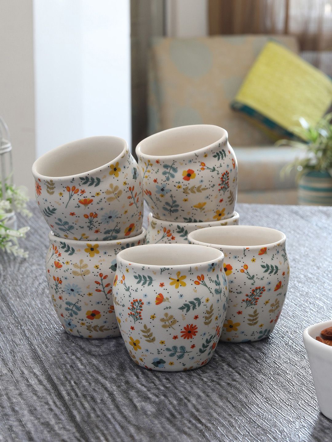 MIAH Decor Multicoloured Set Of 6 Printed Ceramic Khullad Cups Price in India