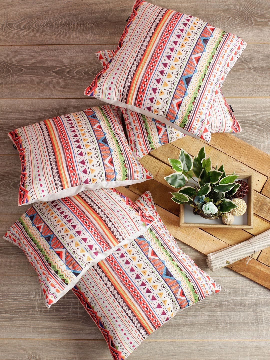 Soumya Multicoloured Set of 5 Geometric Square Cushion Covers Price in India