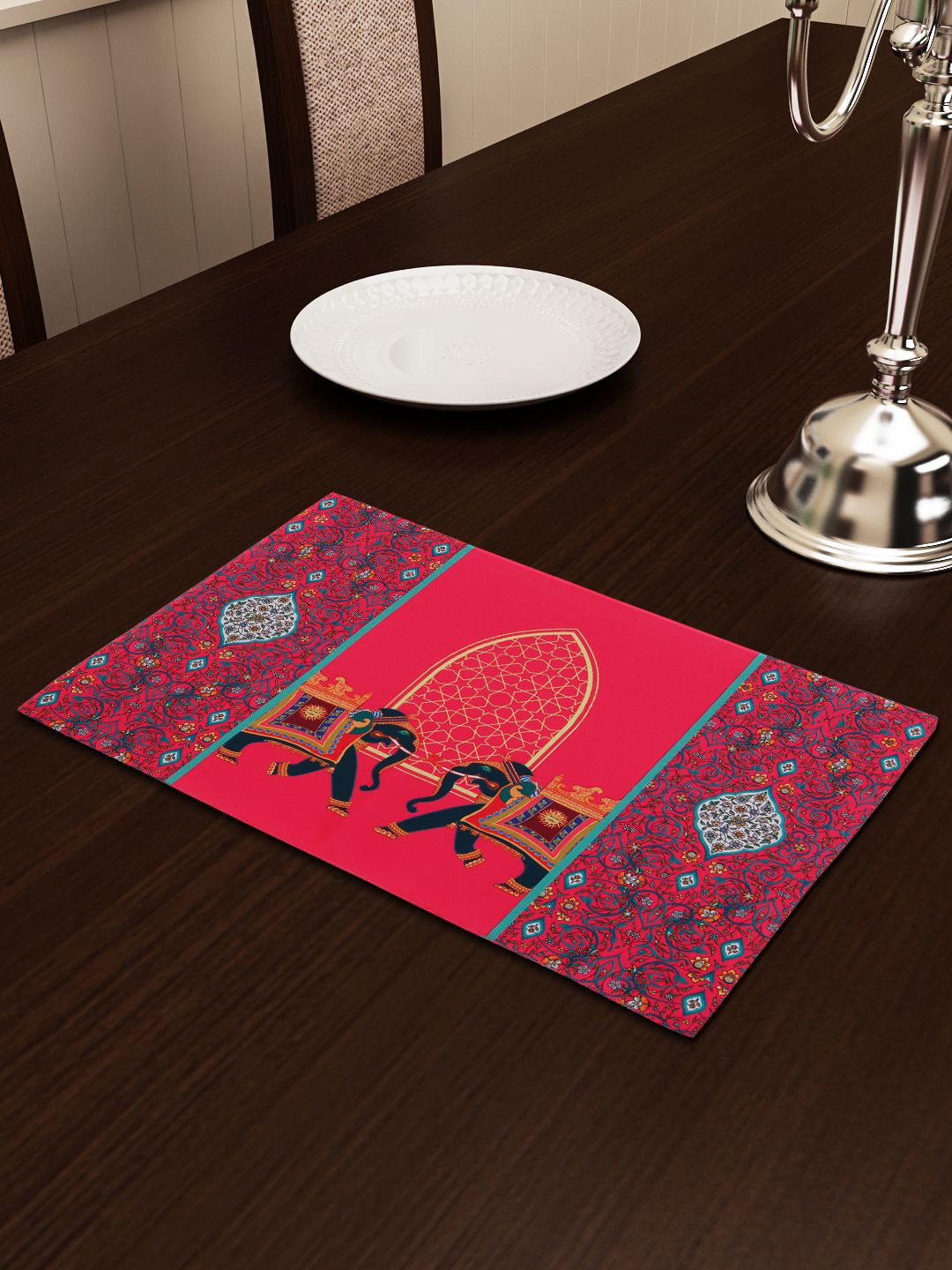 SEJ by Nisha Gupta Pink & Green Printed Table Placemat Price in India