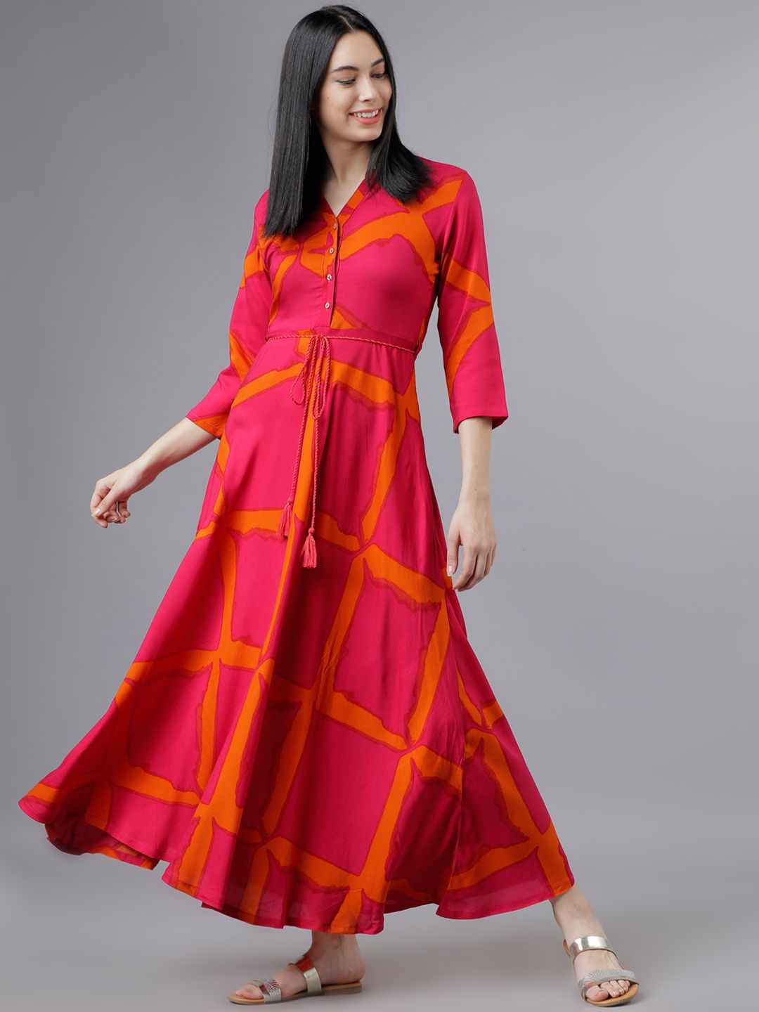 Vishudh Women Pink & Orange Maxi Dress