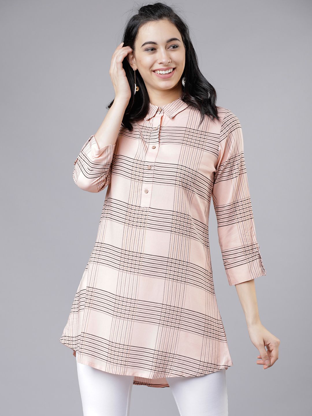 Vishudh Peach-Coloured & Grey Striped Tunic Price in India