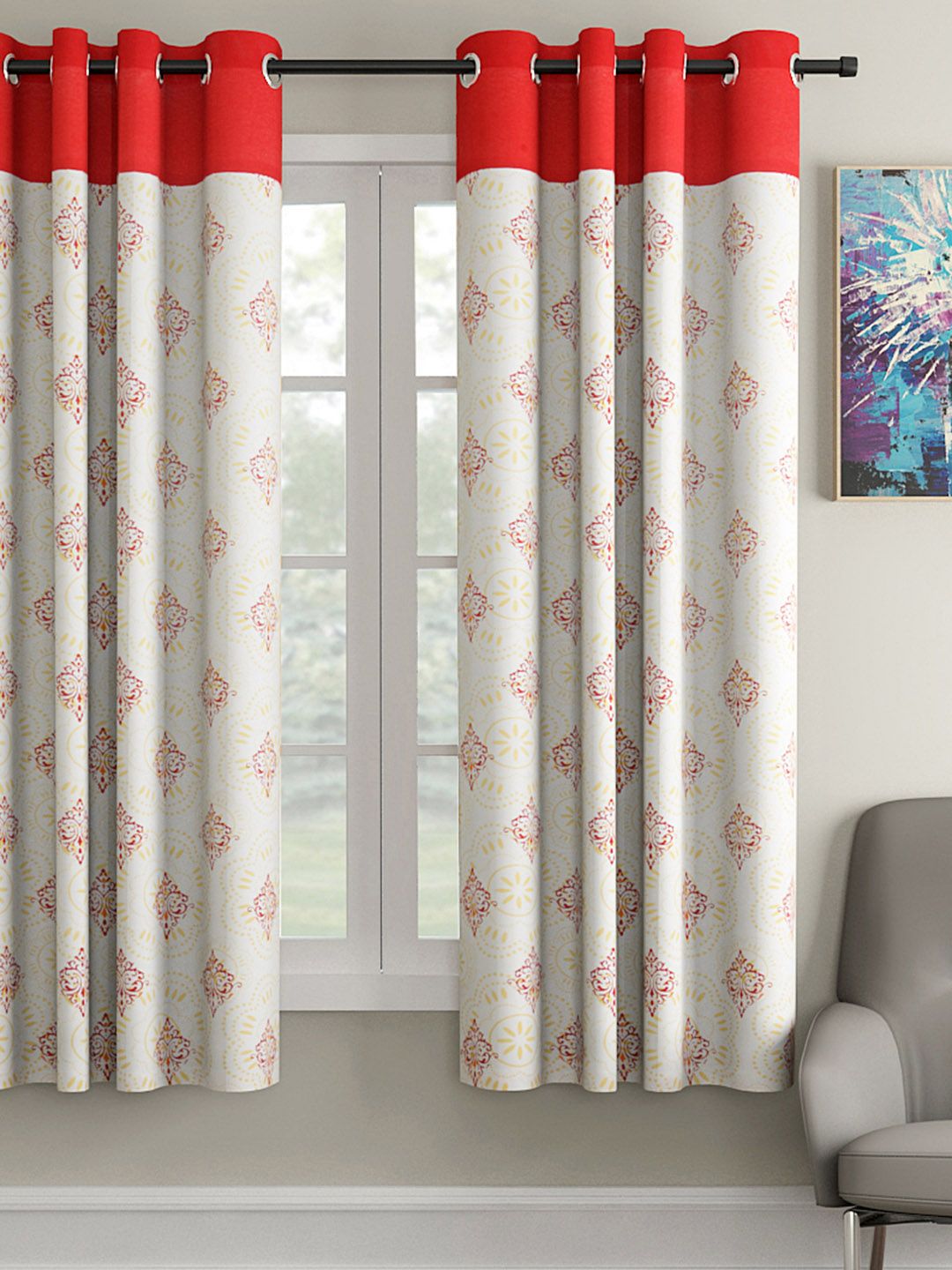 Soumya Red & White Single Window Curtain Price in India