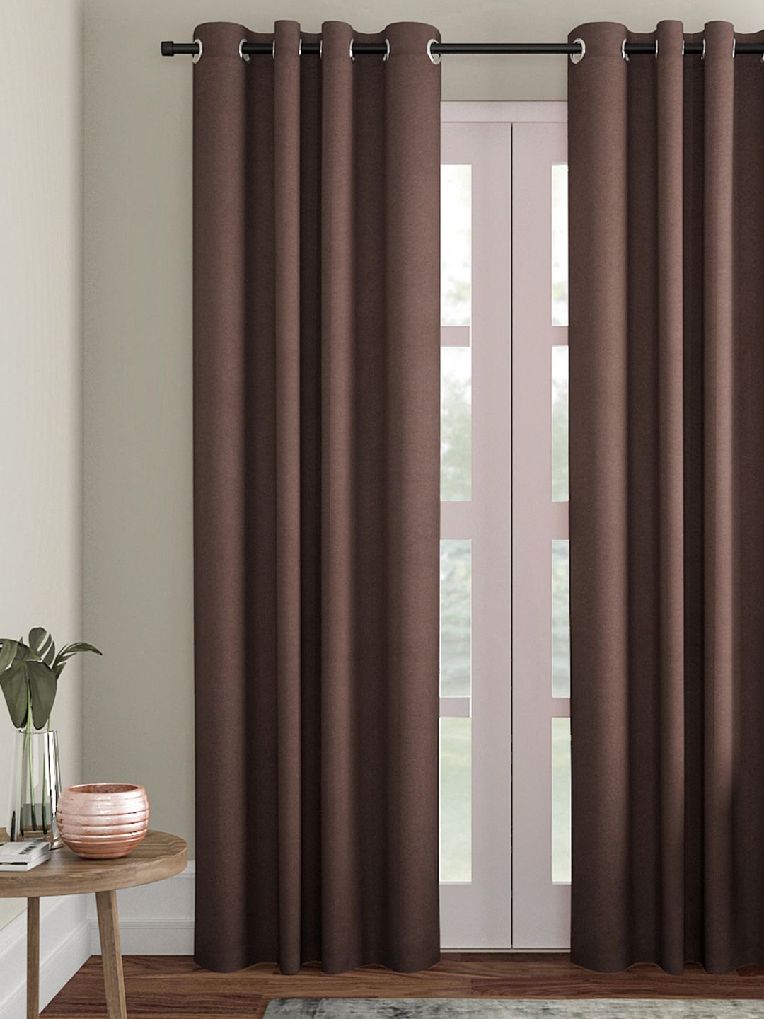 Soumya Coffee Brown Solid Single Long Door Curtain Price in India