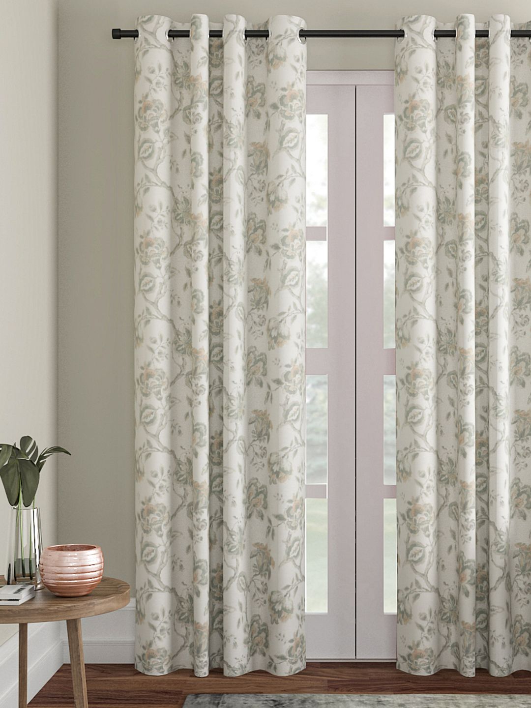 Soumya Off-White & Green Single Long Door Curtains Price in India