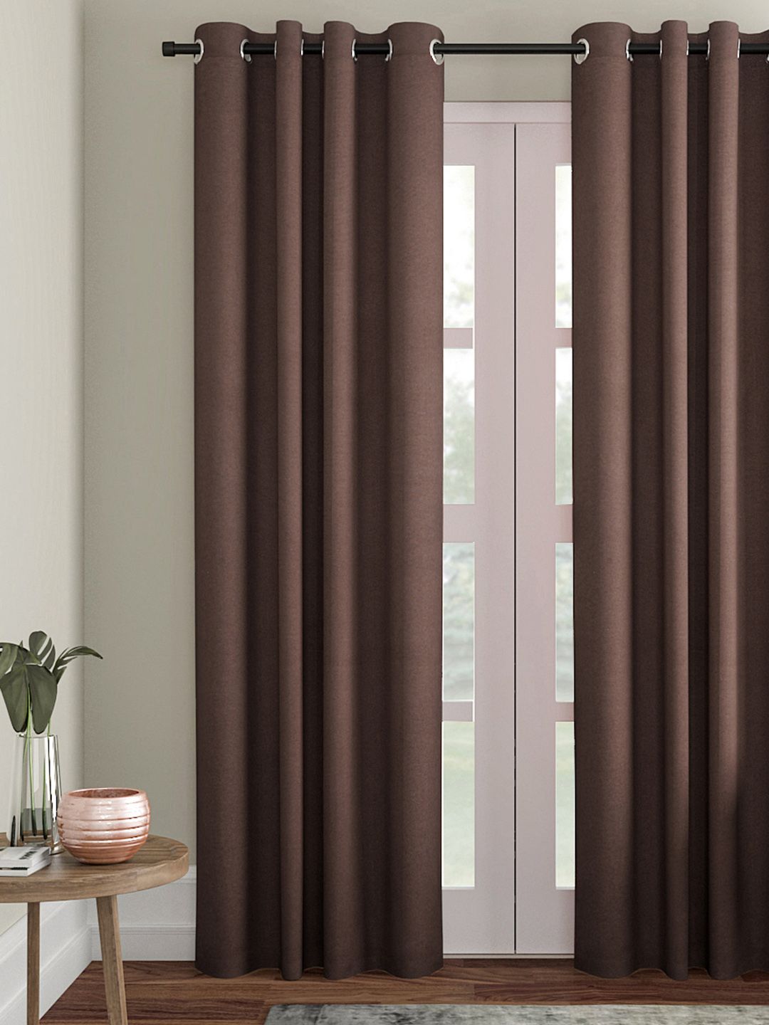 Soumya Coffee Brown Solid Single Door Curtain Price in India