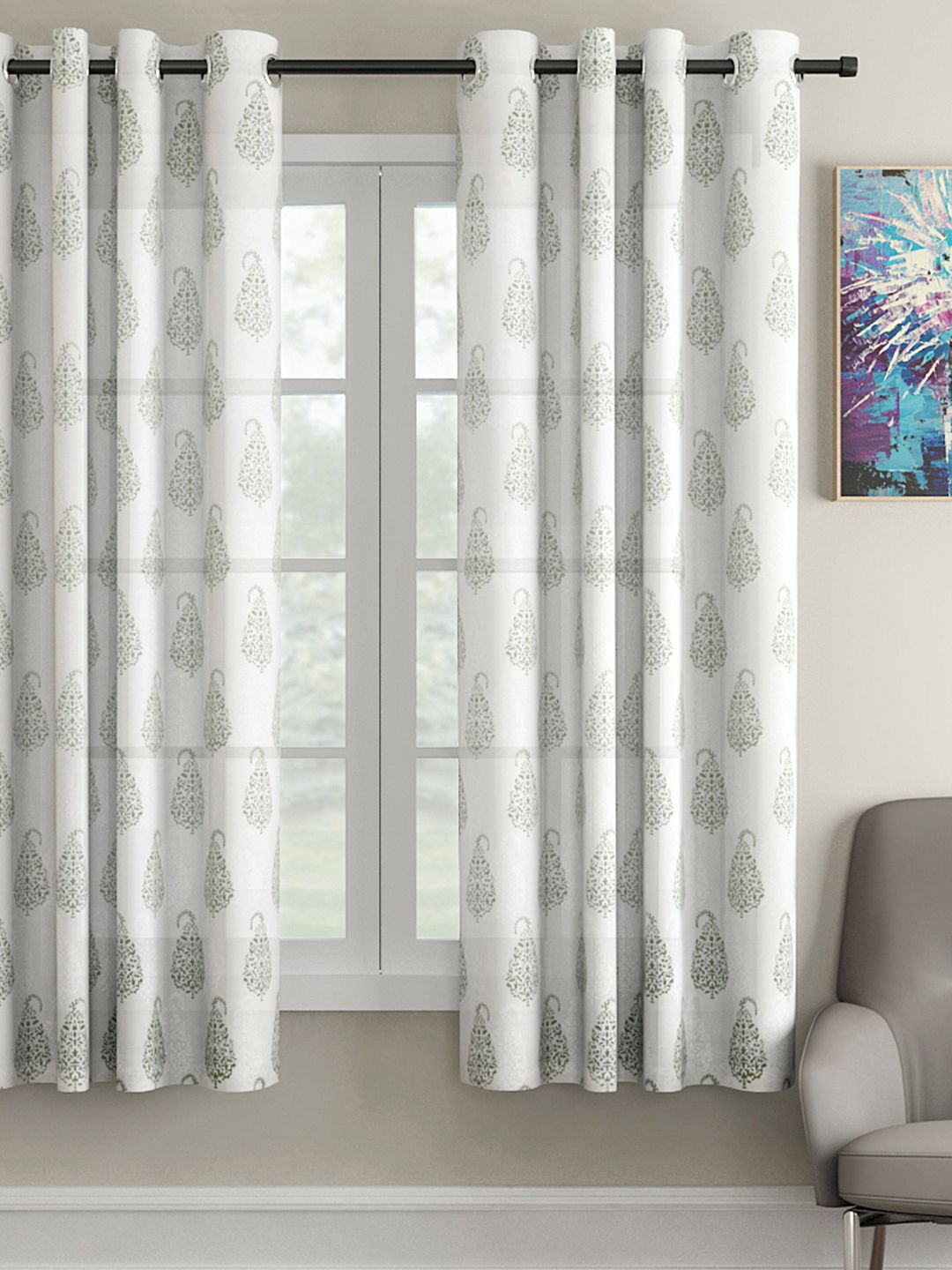 Soumya White & Green Single Window Curtain Price in India