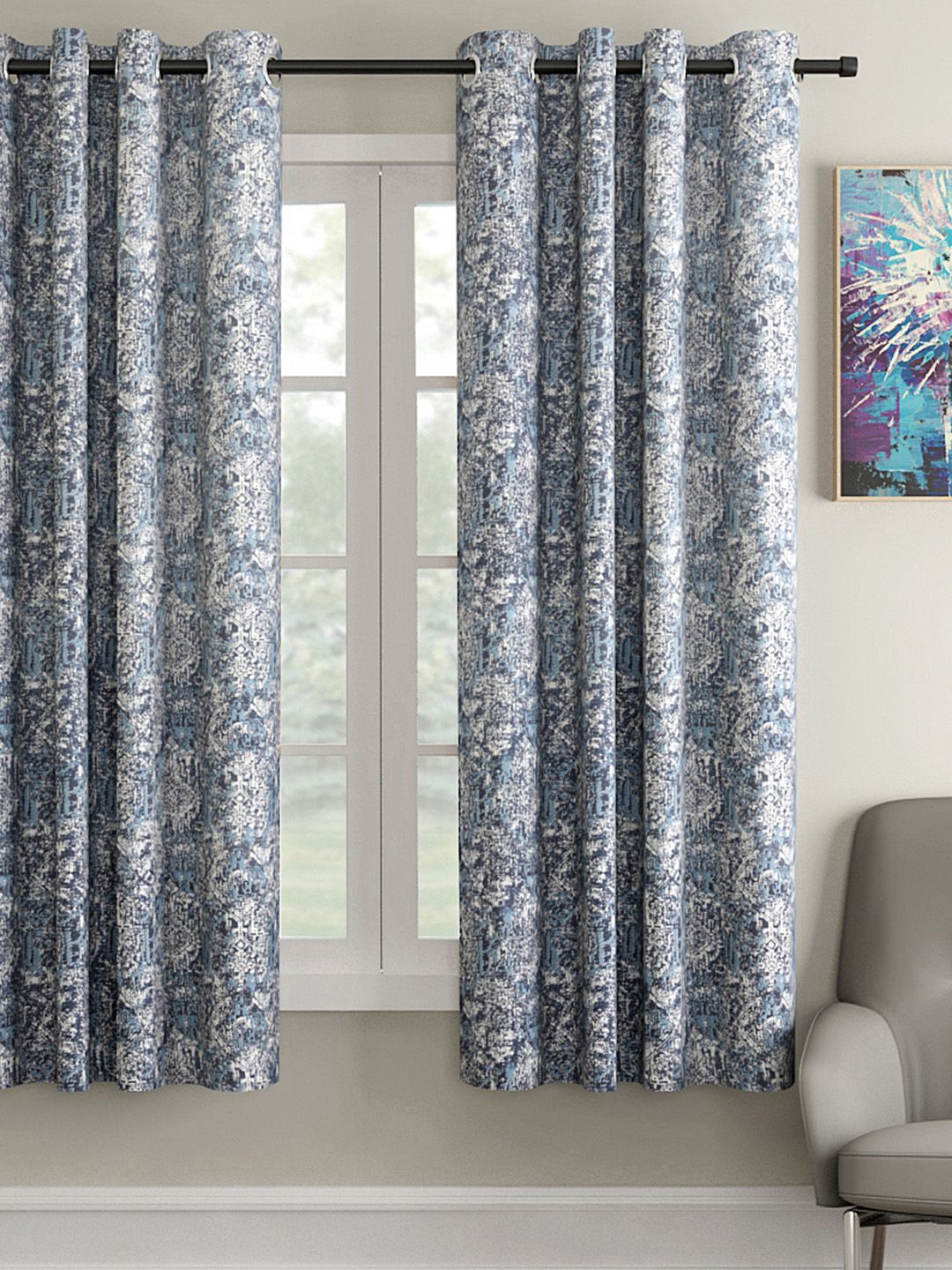 Soumya Blue & White Printed Single Window Curtain Price in India