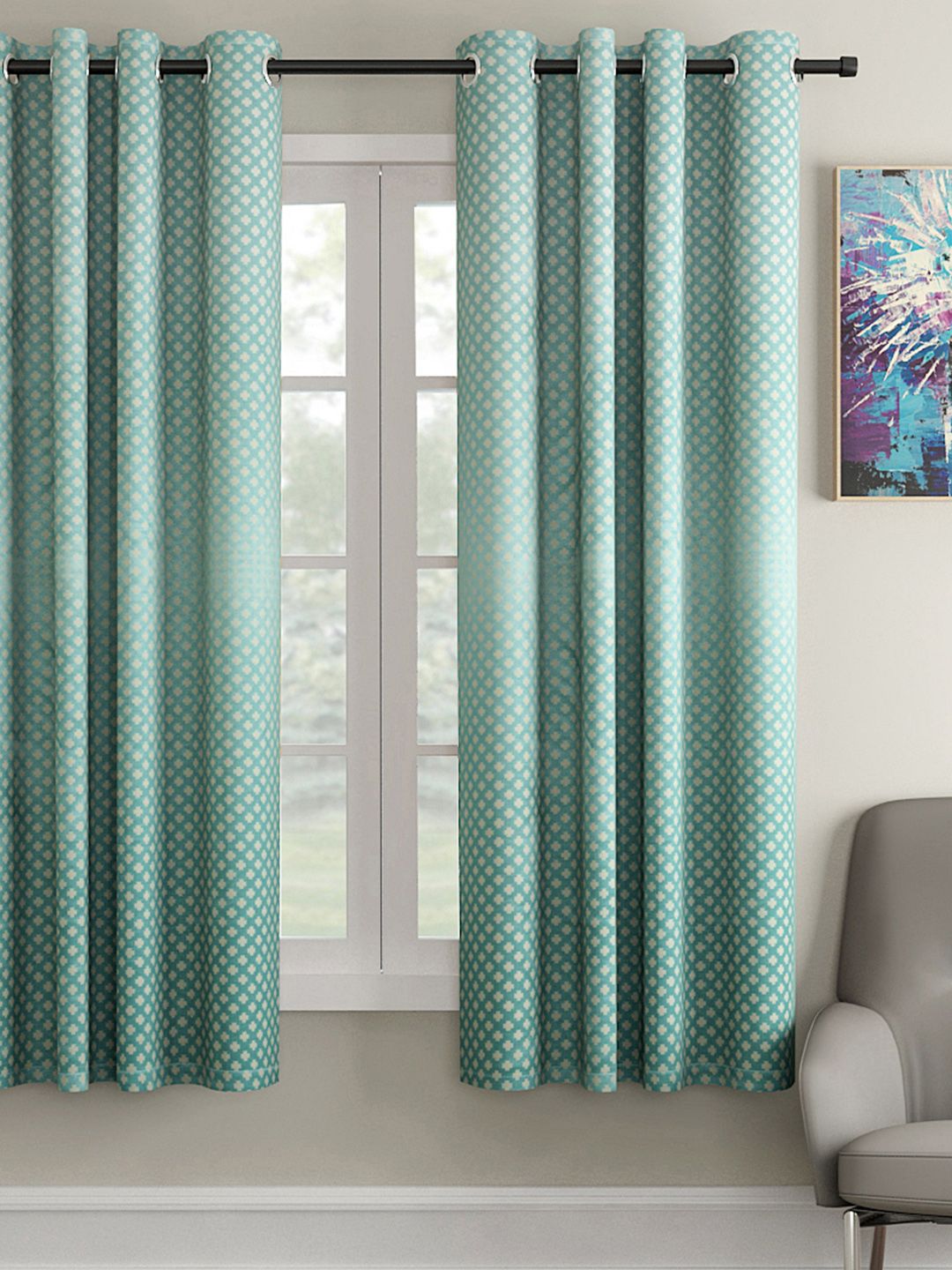 Soumya Turquoise Blue Single Window Curtains Price in India