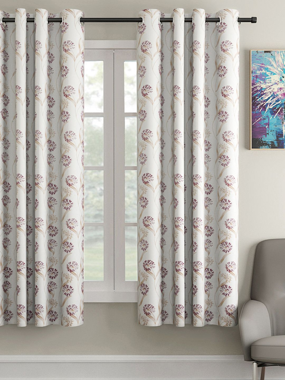 Soumya Purple & Off-White Single Window Curtain Price in India