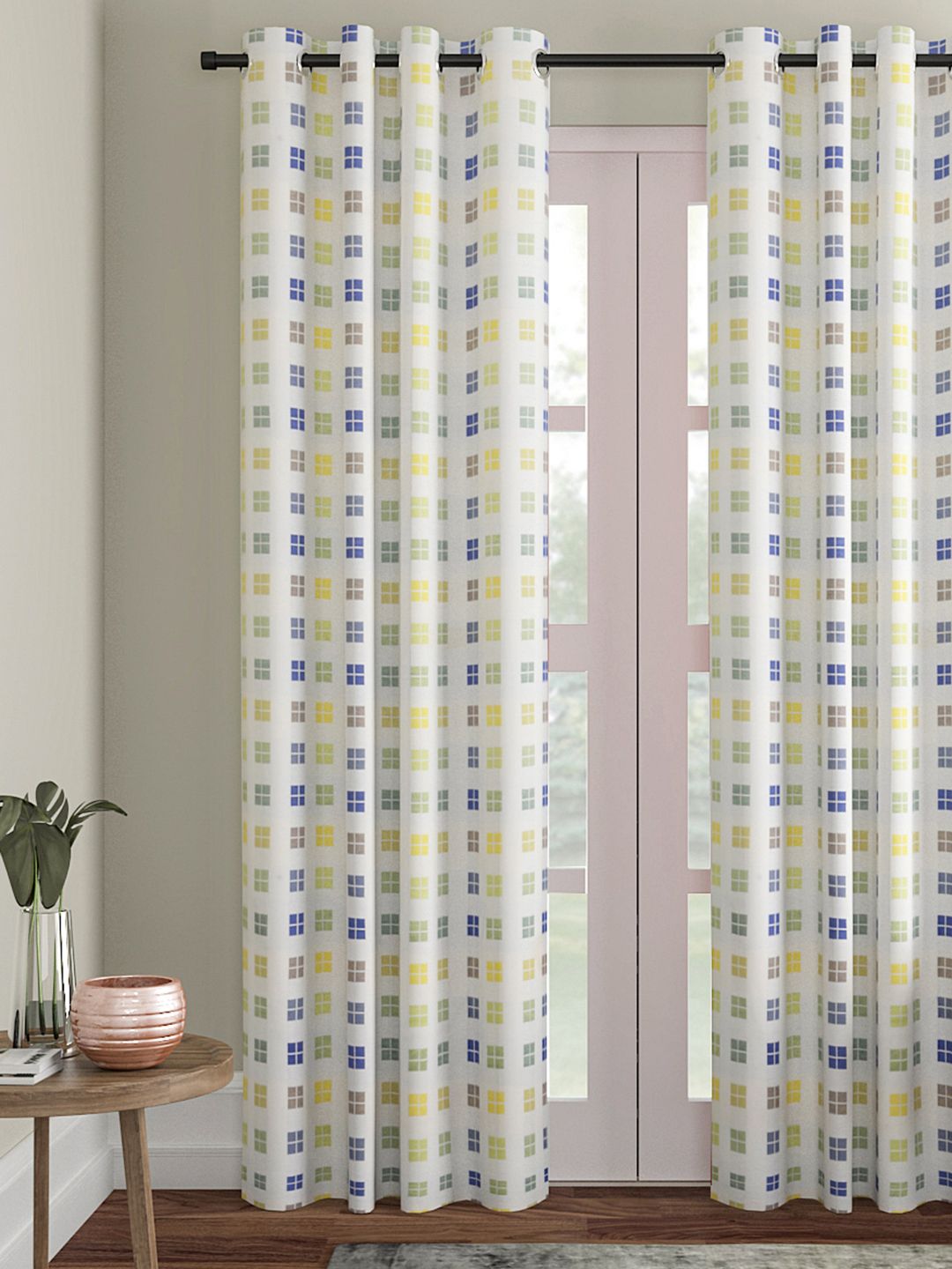 Soumya White & Blue Single Door Curtain Price in India