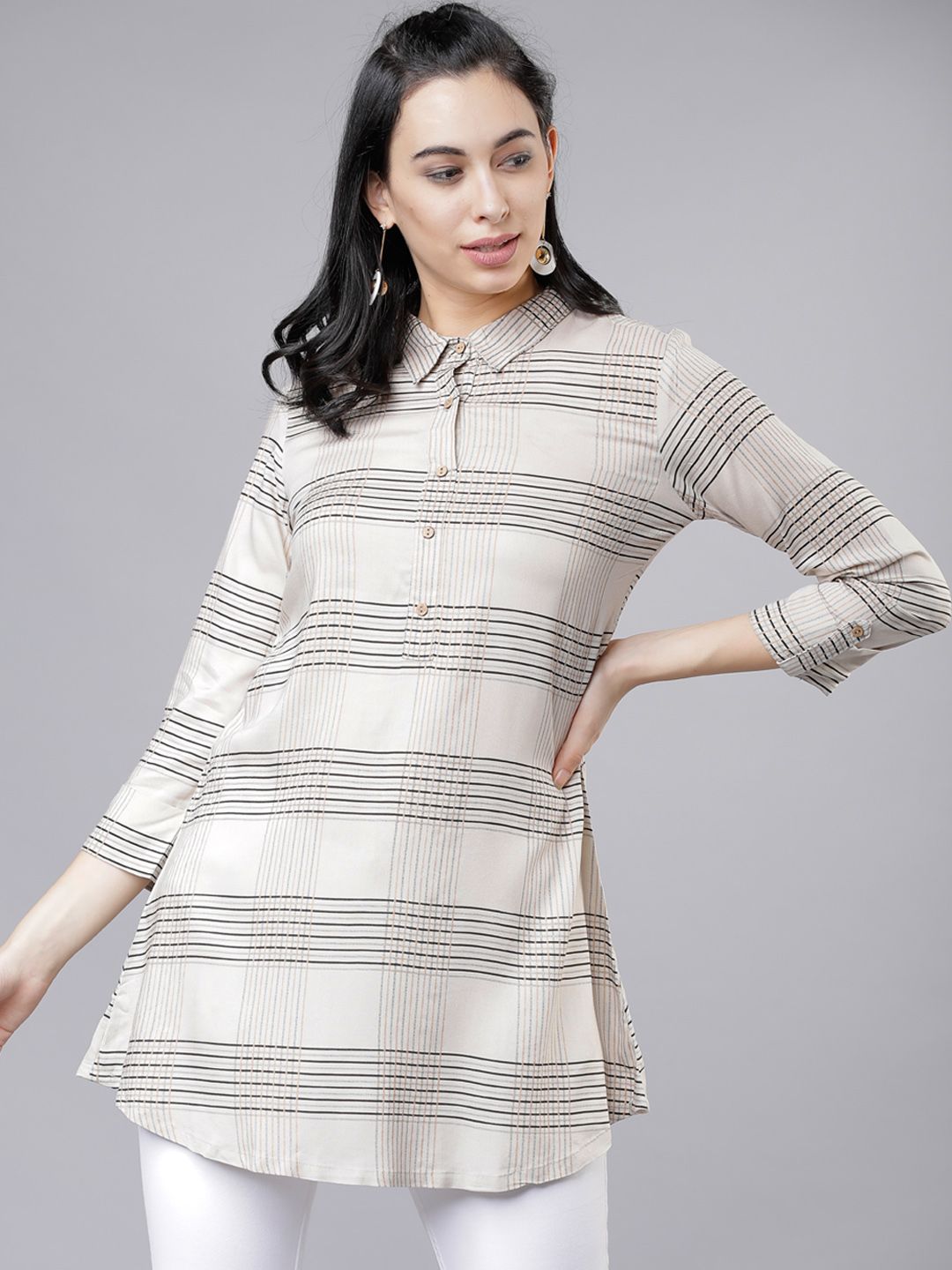 Vishudh Beige Checked Tunic Price in India