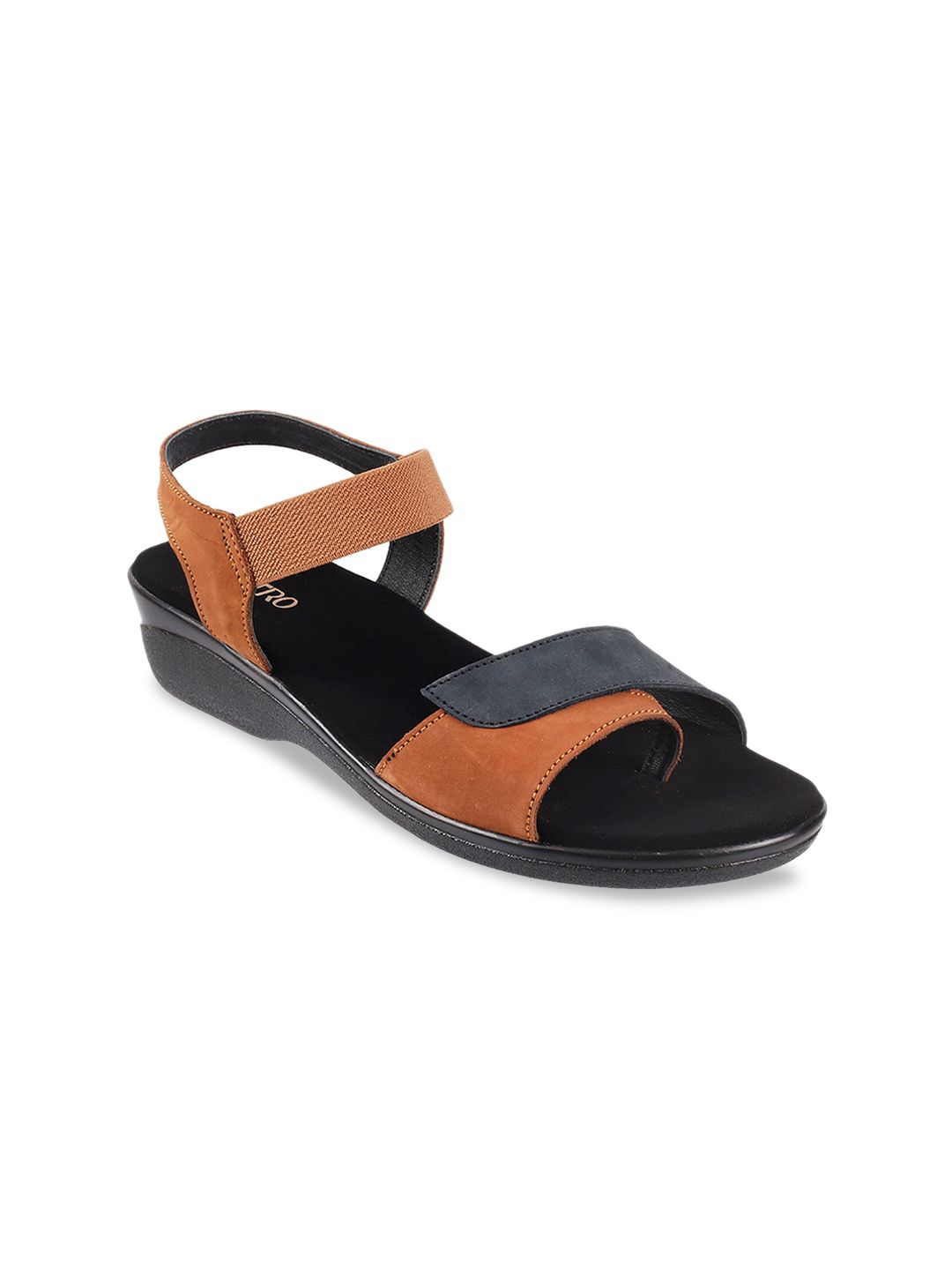 Metro Women Brown Colourblocked Leather Sandals Price in India
