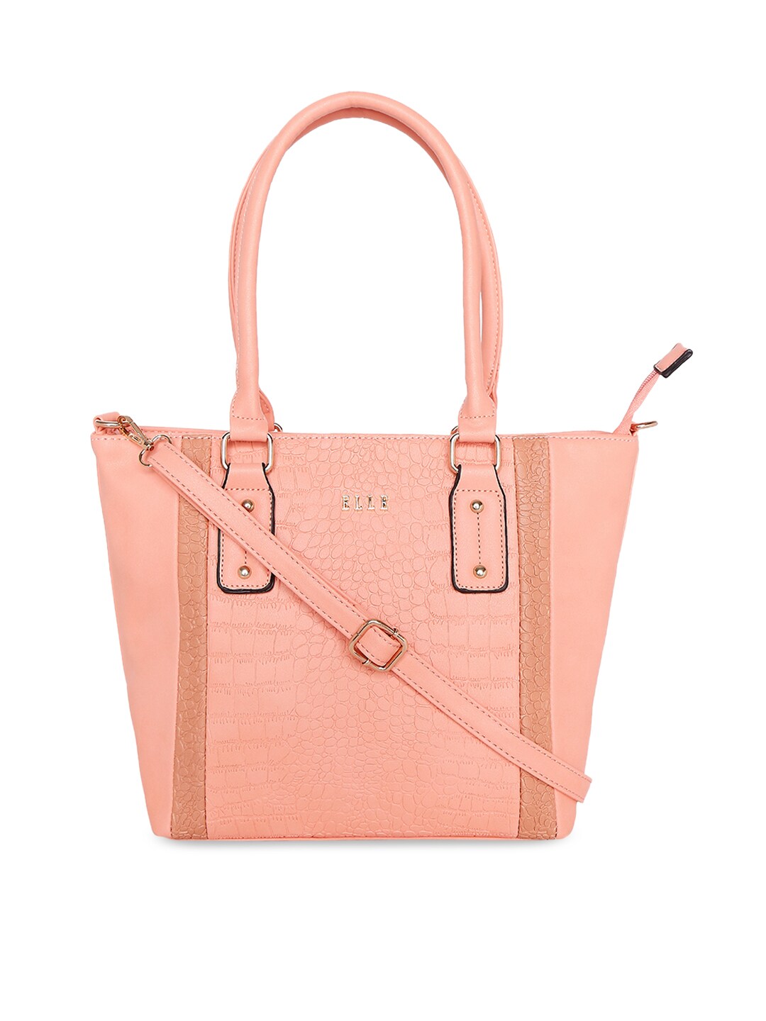 ELLE Peach-Coloured Textured Shoulder Bag Price in India