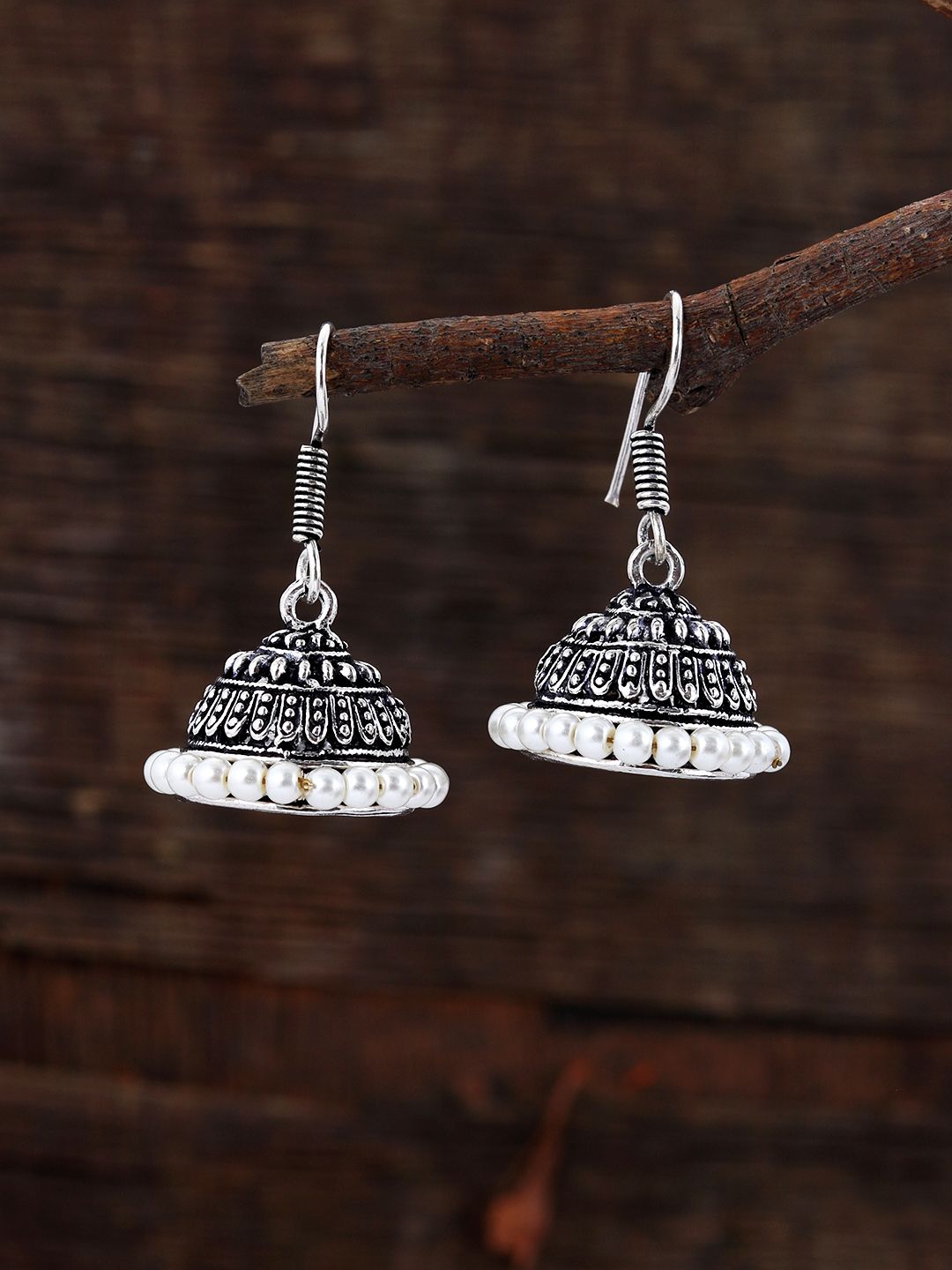 Silvermerc Designs Silver-Plated & White Dome Shaped Jhumkas Price in India