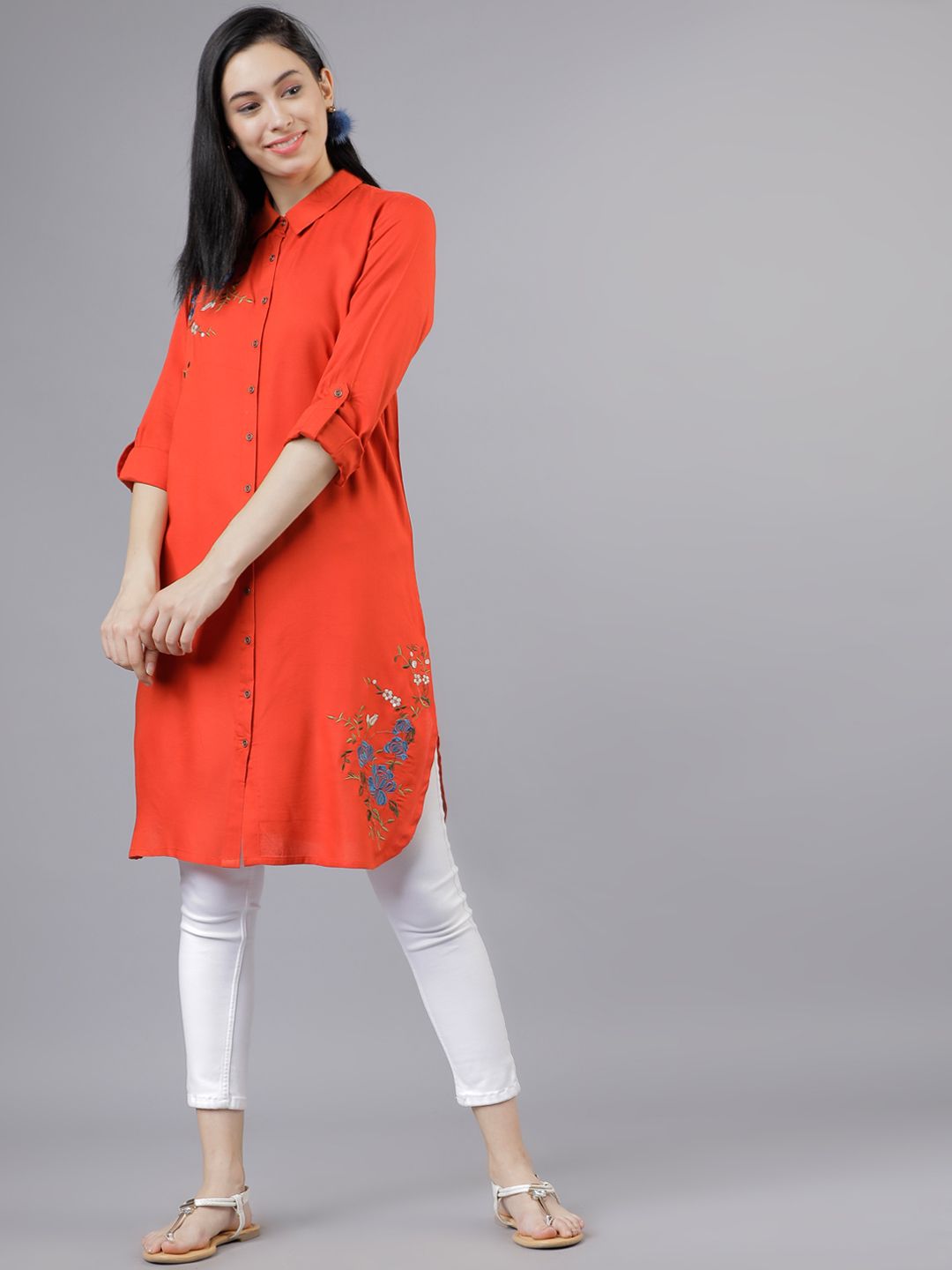 Vishudh Red Embroidered Shirt-Style Tunic Price in India