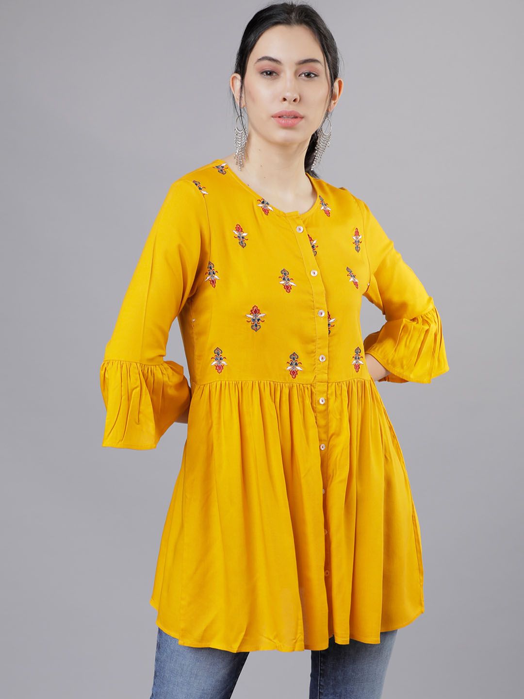 Vishudh Yellow Embroidered Tunic Price in India