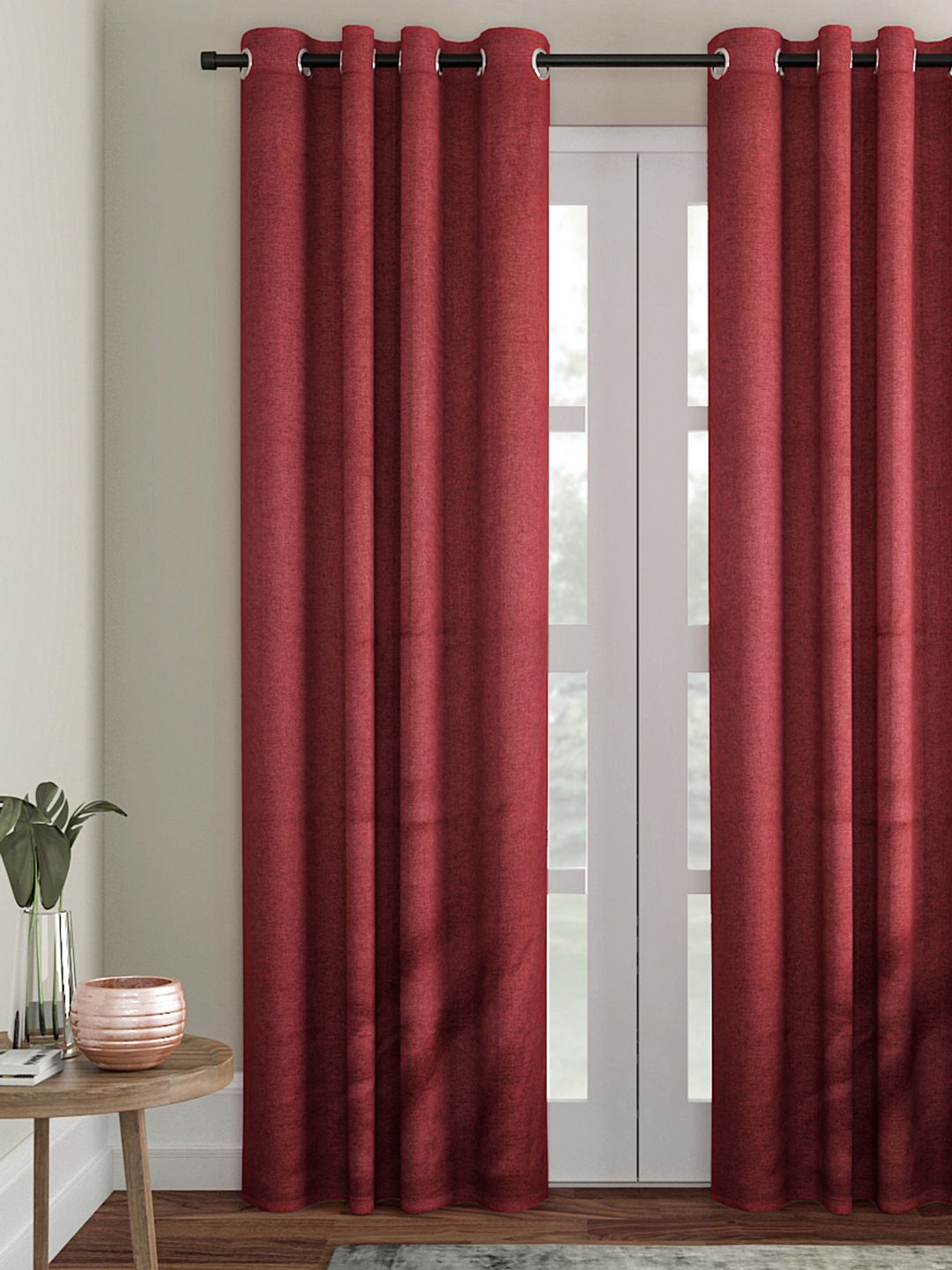 Soumya Maroon Set of Single Long Door Curtains Price in India