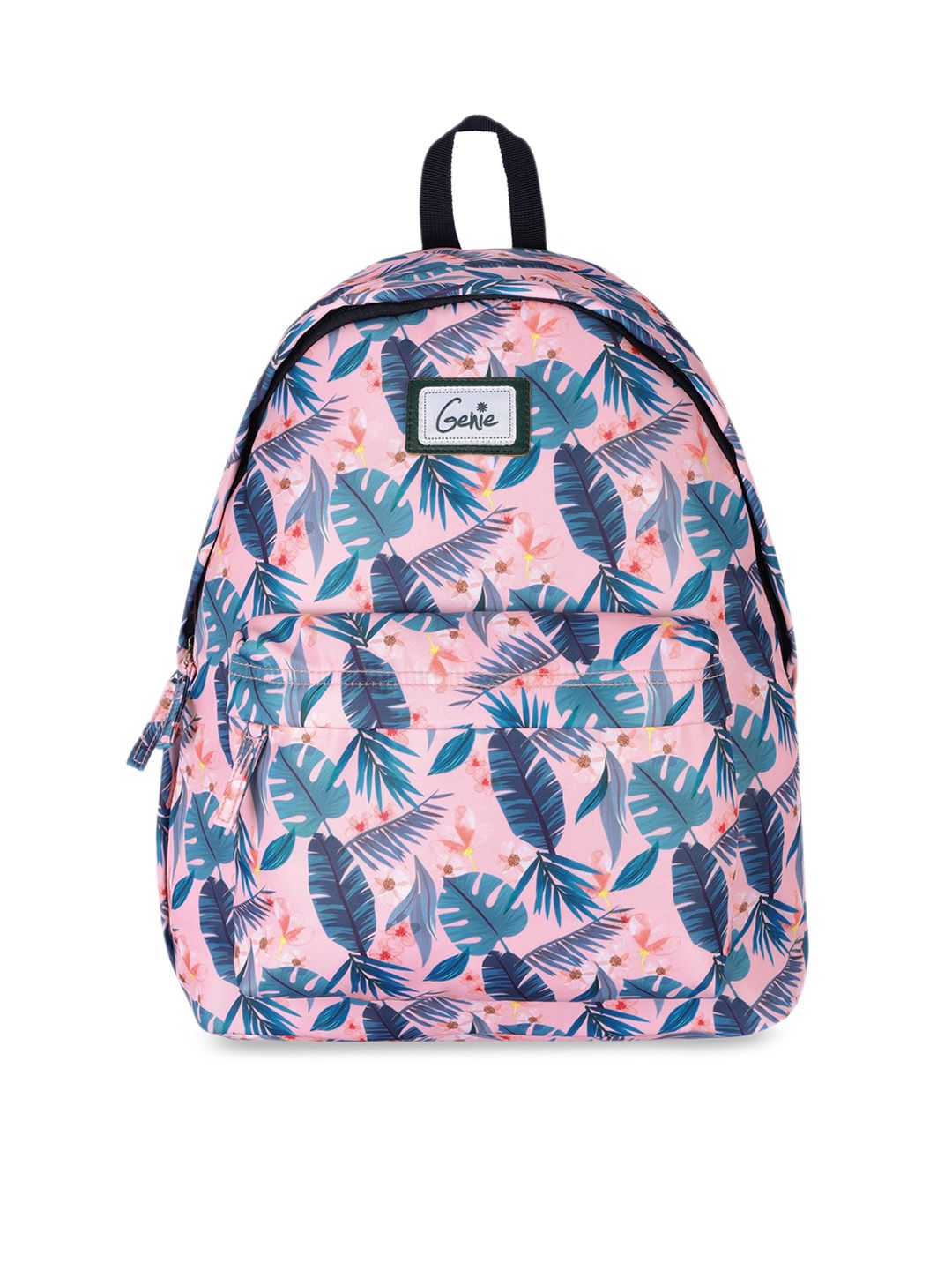 Genie Unisex Pink & Blue Tropical Print 15 inches Small Backpack Price in India