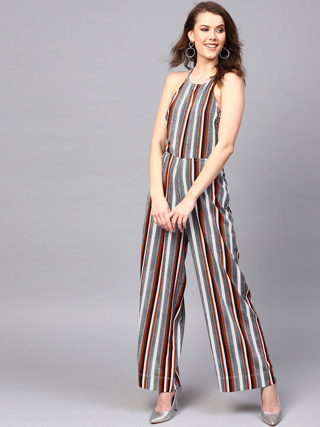 SASSAFRAS Brown & Black Printed Basic Jumpsuit Price in India