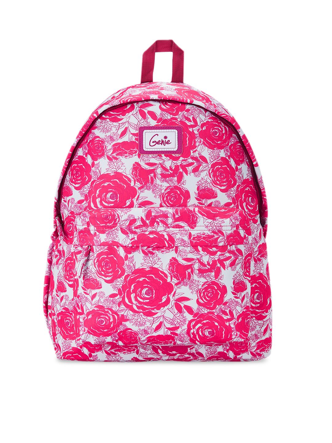 Genie Women Pink & Grey Floral Print 14 inches Small Backpack Price in India